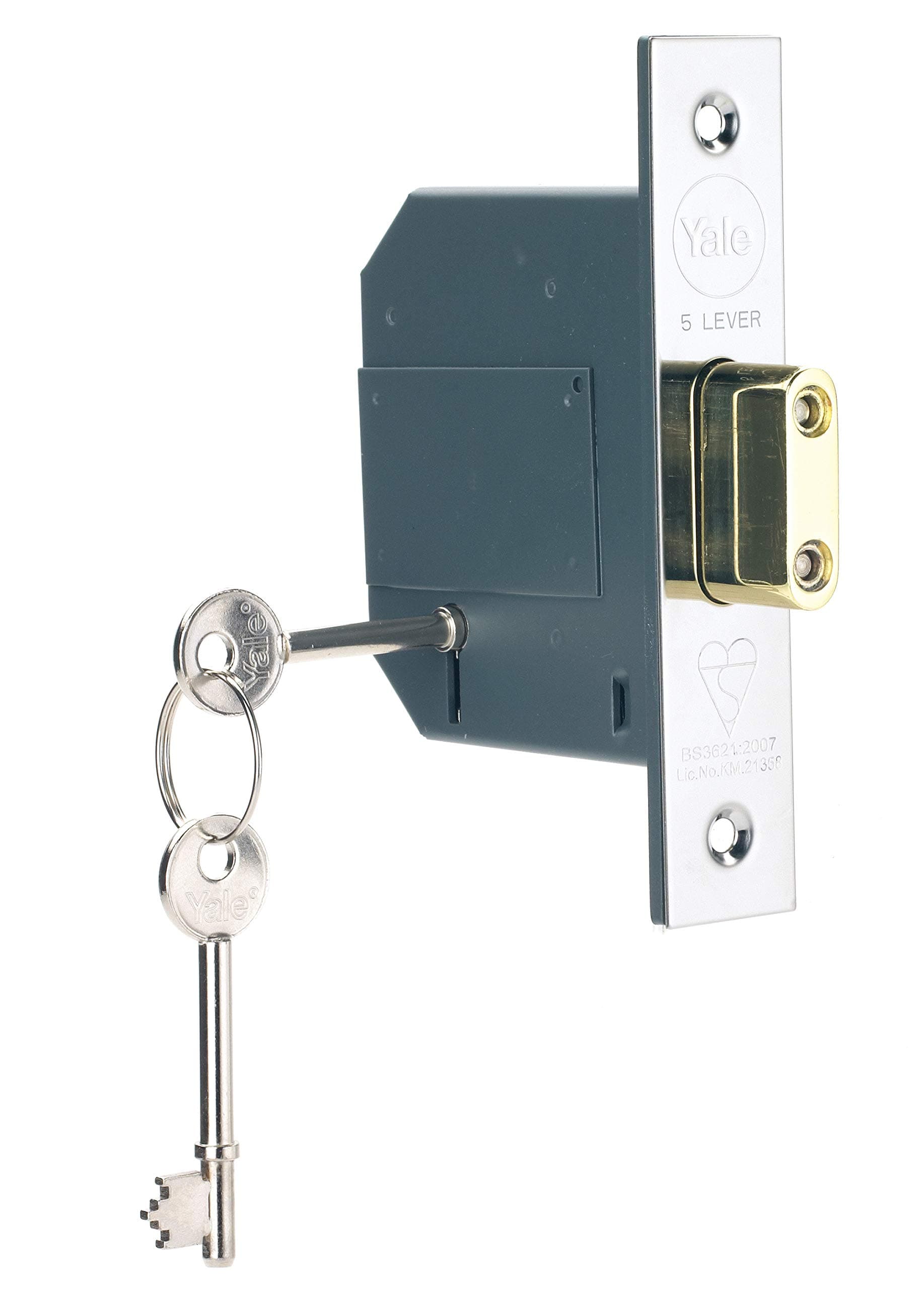 Yale P-M562-CH-80 PM562 76mm British Standard 5 Lever Mortice Deadlock, High Security, Visi Pack, Suitable for External Doors, Chrome Finish, 3 Inch/76 mm