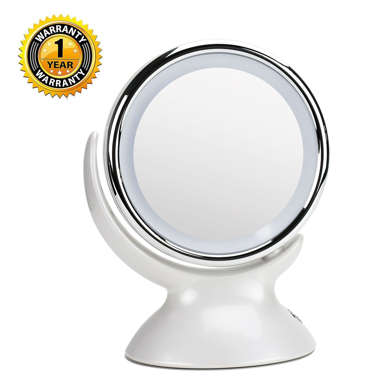 LED Lighted Makeup Mirror,5X Magnifying Double-Sided Vanity Travel Mirror with 360 Degrees Rotation Cosmetic Bathroom Mirror, Battery Operated, 6.3inches