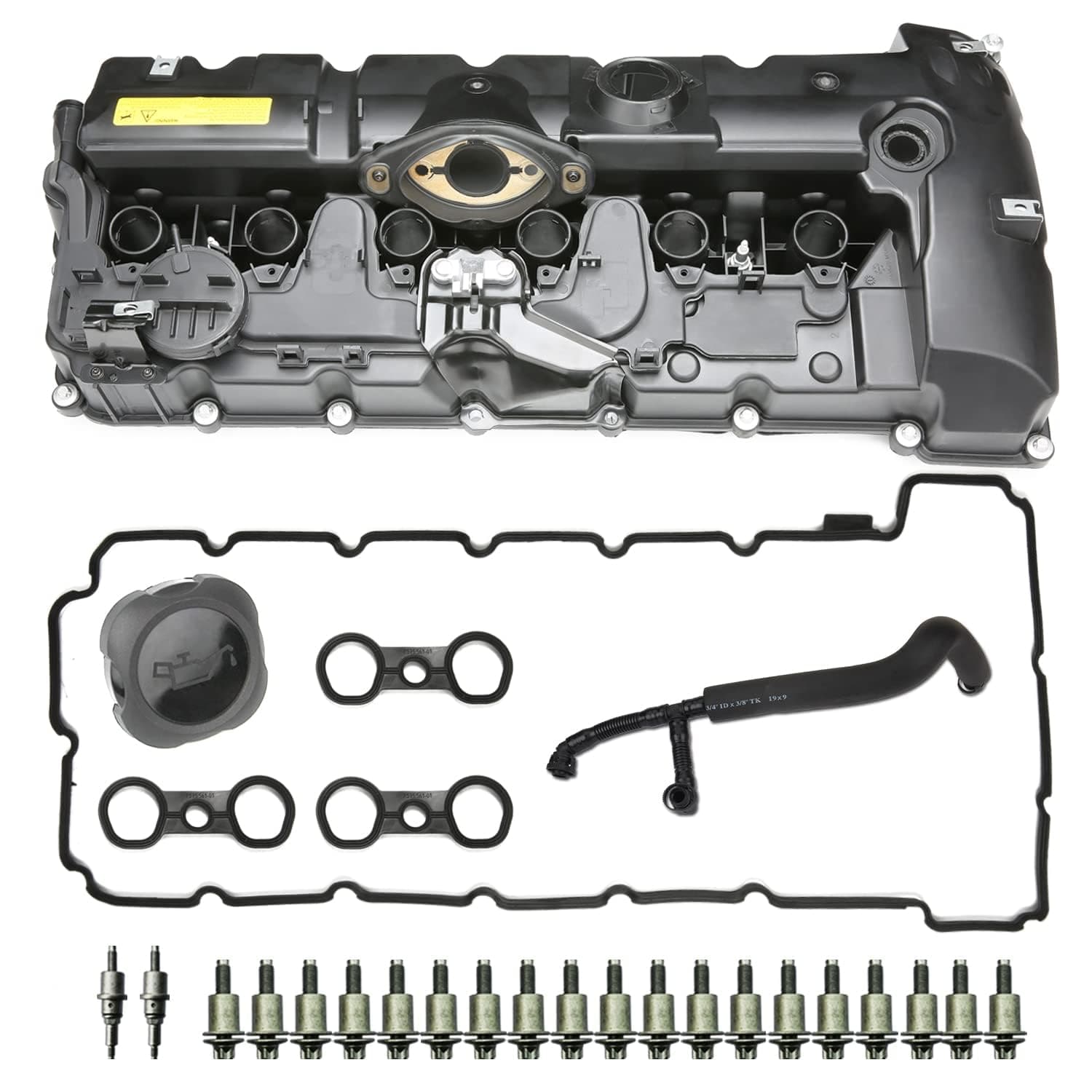MITZONE N52 Engine Valve Cover Kit with Oil Cap & PCV Hose Compatible with BMW E82 128i, E9X 323i 328i, E60 528i, E70 X5 3.0si, E83 X3, E85 Z4, E89 Z4, F10 528i N52/ N51 SULEV