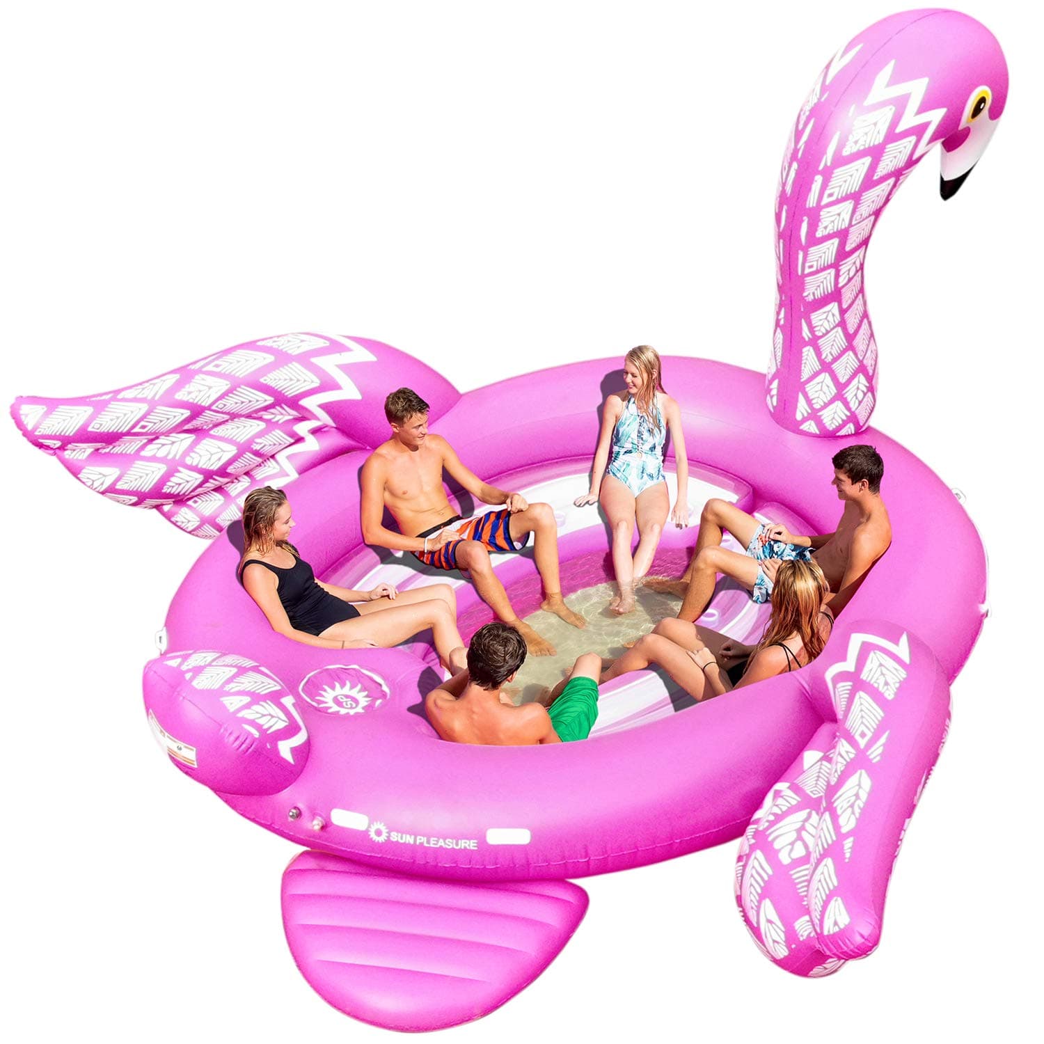 Party Bird Island Giant Flamingo Float - Fast Speed Pump Included - Flamingo with Pump and Carrying Bag - use in Lake, Ocean, River, Pool Floats for up to 6 People