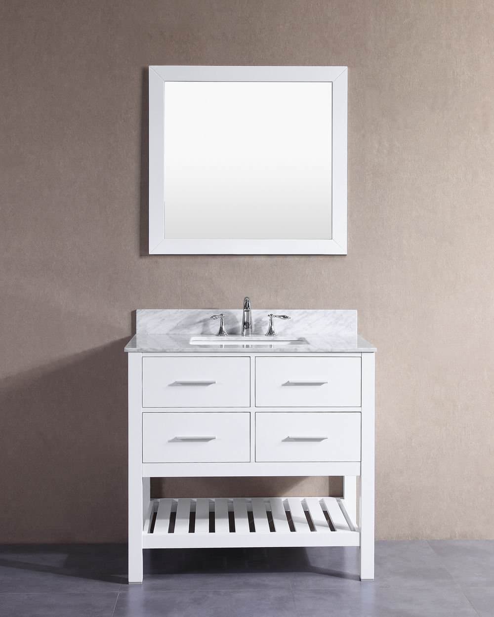 T9223C Bathroom Vanity with Marble Top, 36" W x 22" D x 33.5" H, White