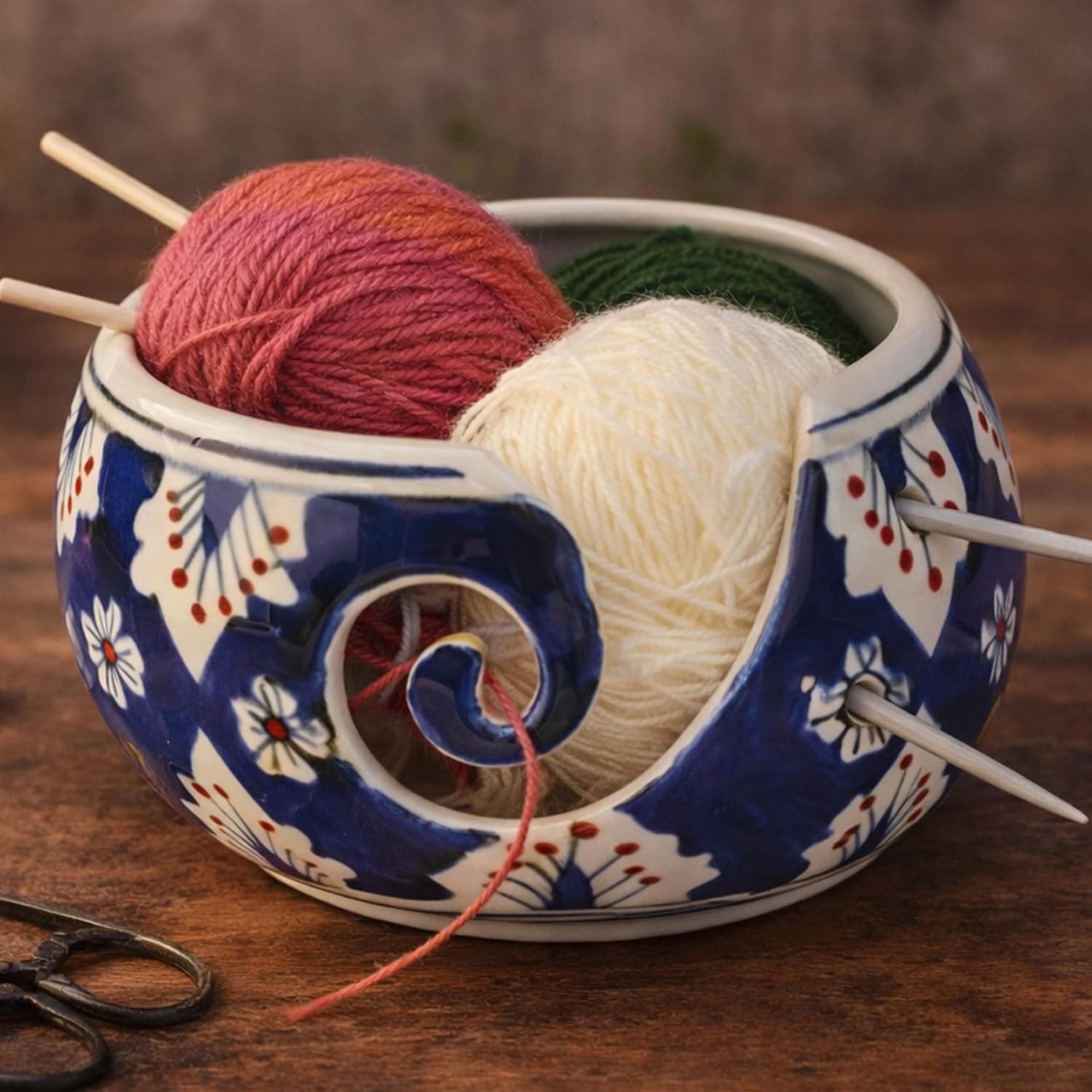 7" Inch Ceramic Yarn Bowl for Knitting and Crocheting with Smooth Spiral Outlet – Tangle-Free Yarn Organizer by ABHANDICRAFTS (AB-BOWL-022) (AB-BOWL-022)