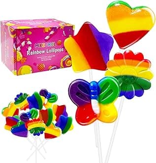 36 Pack Rainbow Flower, Colorful Butterfly, Galaxy Star & Heart Lollipop Suckers, Rainbow Swirl Lollipops Individually Wrapped Bulk, Lollipops Candy for Birthday, Net 8g Mixed Fruit Flavor