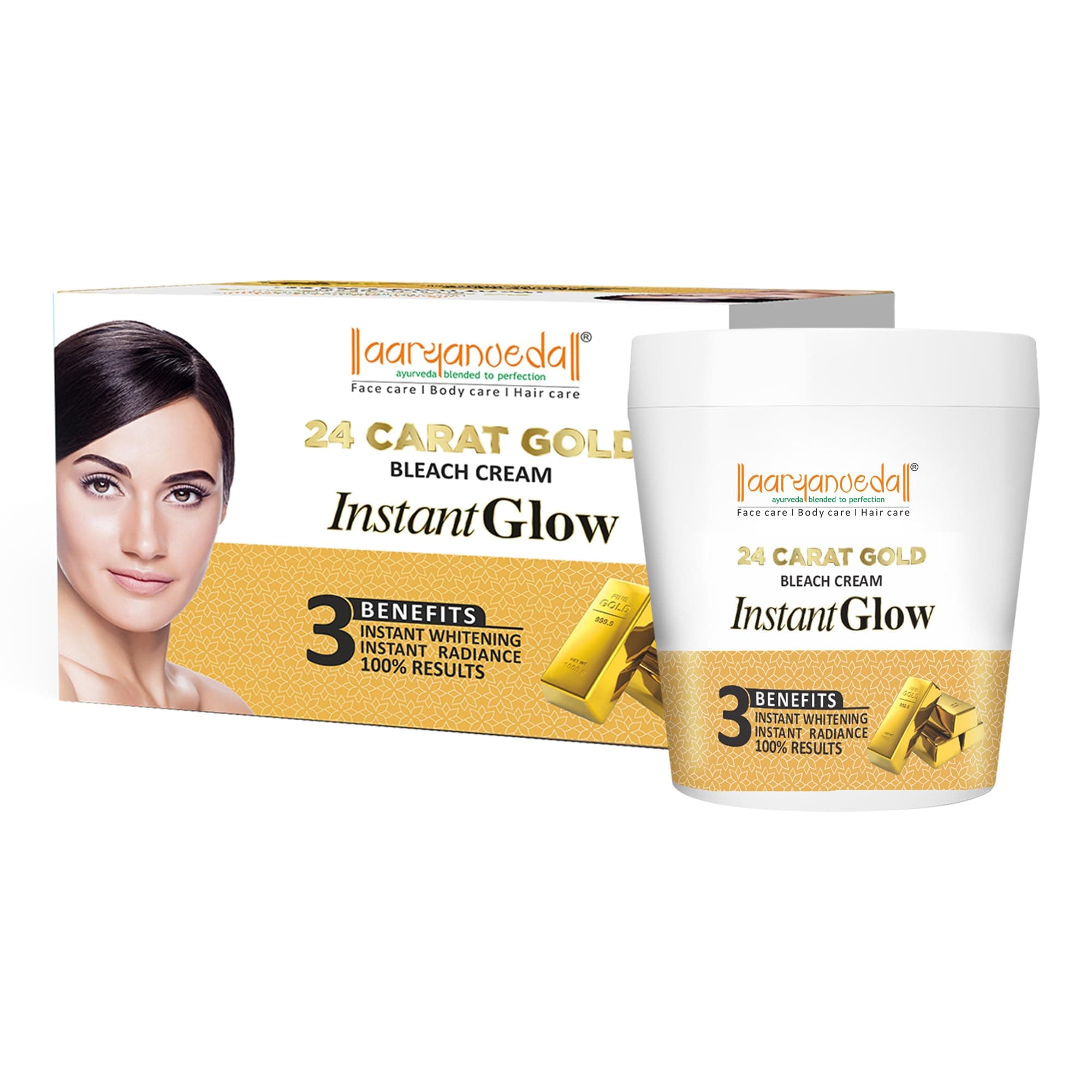 Aryanveda 24 Carat Gold Bleach Cream For All Skin Types, For Golden Glow & Reducing Blemishes, Removes Tan & Impurities, 250g