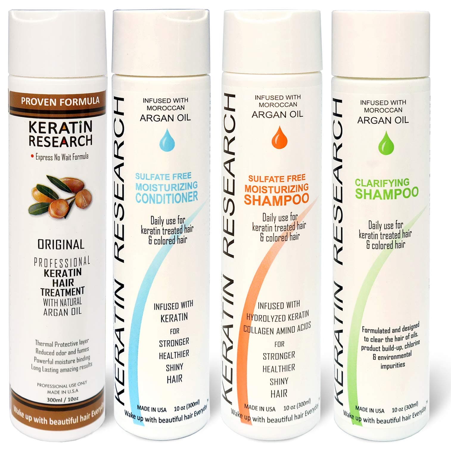 Complex Brazilian Keratin Blowout Straightening Smoothing Hair Treatment 4 Bottles 300ml Kit Includes Sulfate Free Shampoo Conditioner set by Keratin Research Queratina Keratina Brasilera Tratamiento