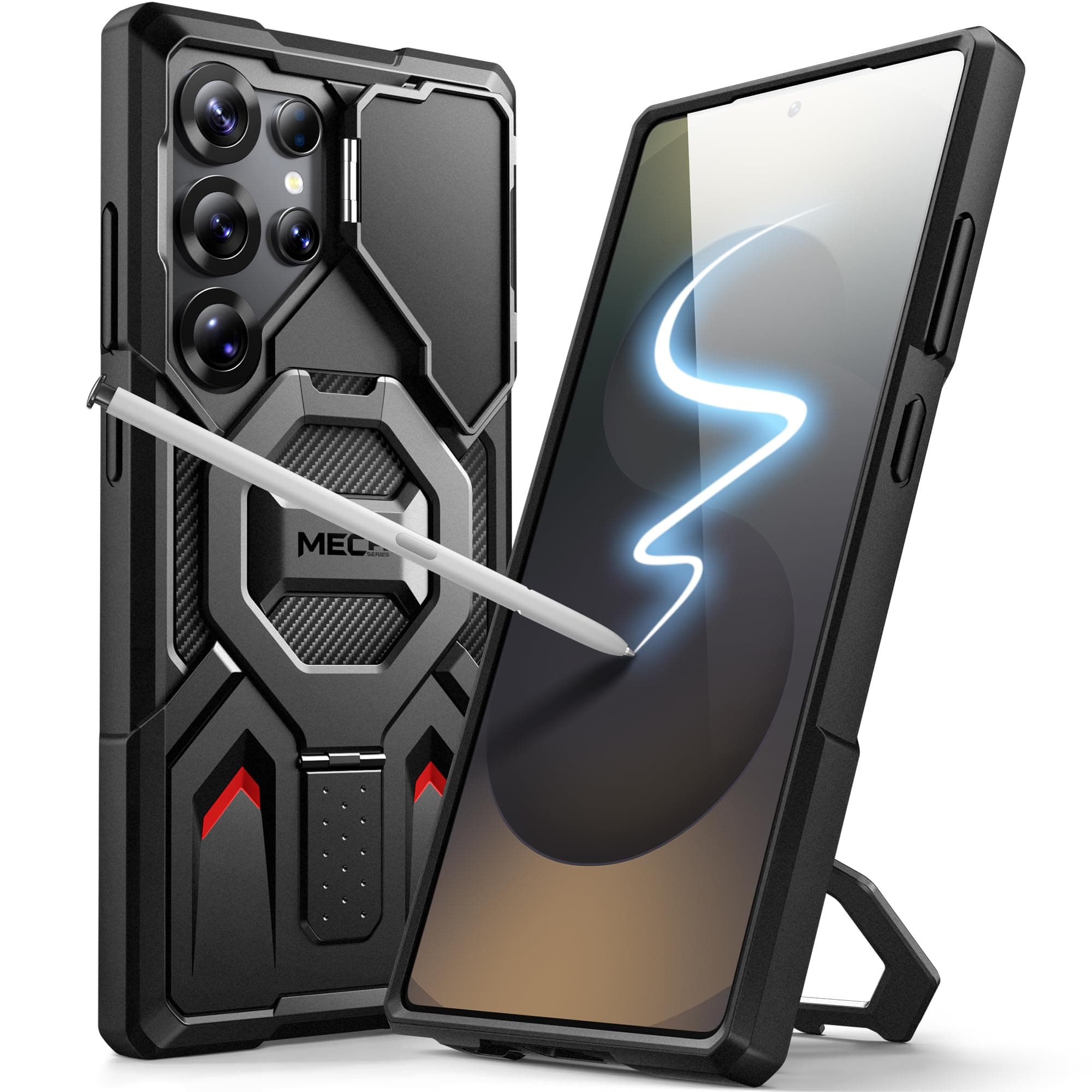 TONGATE for Samsung Galaxy S24 Ultra Case Compatible with MagSafe, [Ring Stand & Camera Cover Kickstand] Drop Shockproof Rugged Protection Phone Case for S24 Ultra with Screen Protector 6.8", Black