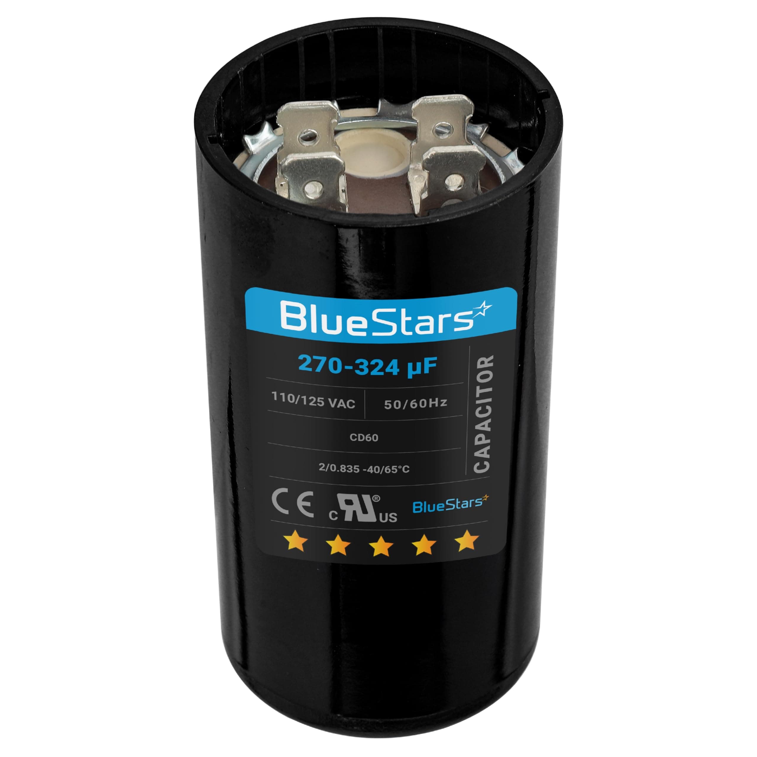 [UL Certified] BlueStars 270-324 uF MFD 110-125 VAC Round Motor Start Capacitor 50/60 Hz AC Electric Replacement Part for AC Motors Starting or Pool Pump or Well Pump
