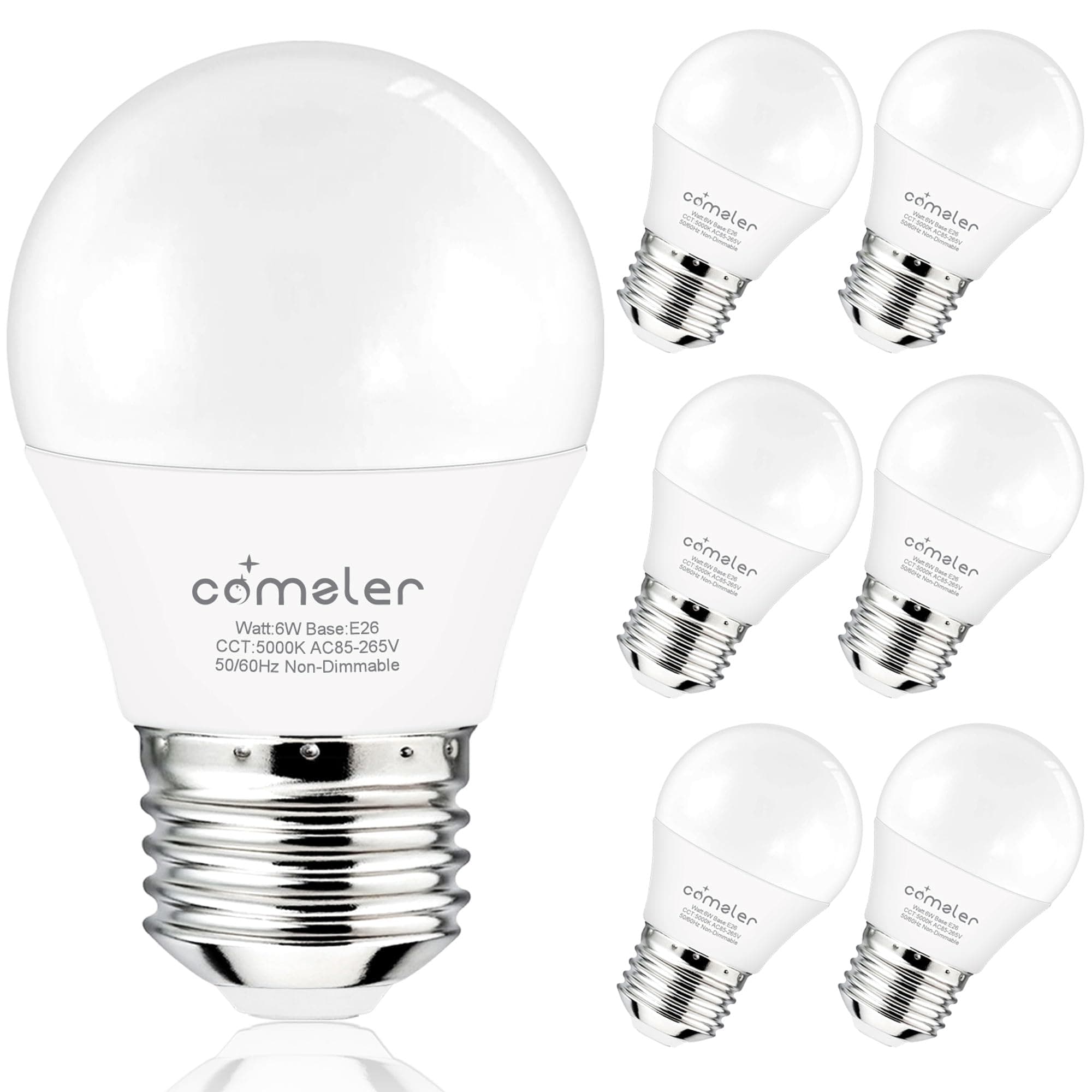 comzler 6W A15 LED Bulb Daylight 60 Watt Equivalent, E26 Medium Screw Base Small Light Bulb Cool White 5000K, Home Lighting Decorative Ceiling Fan Light Bulbs Non-Dimmable(Pack of 6)
