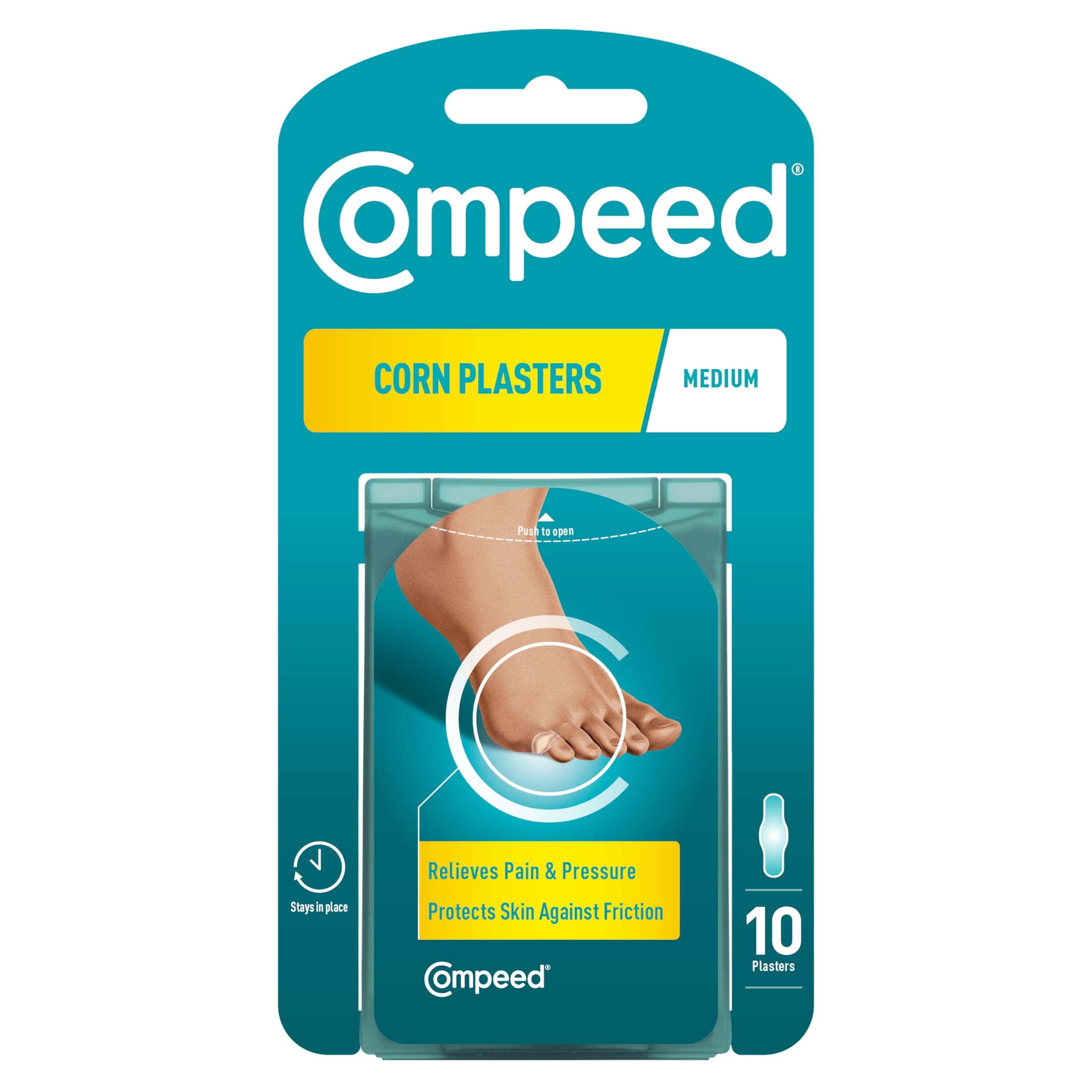 Compeed Corn Medium Size Plasters, 10 Hydrocolloid Plasters, Foot Care, Fast Natural Corn Removal, Dimensions: 1.7 cm x 6.0 cm