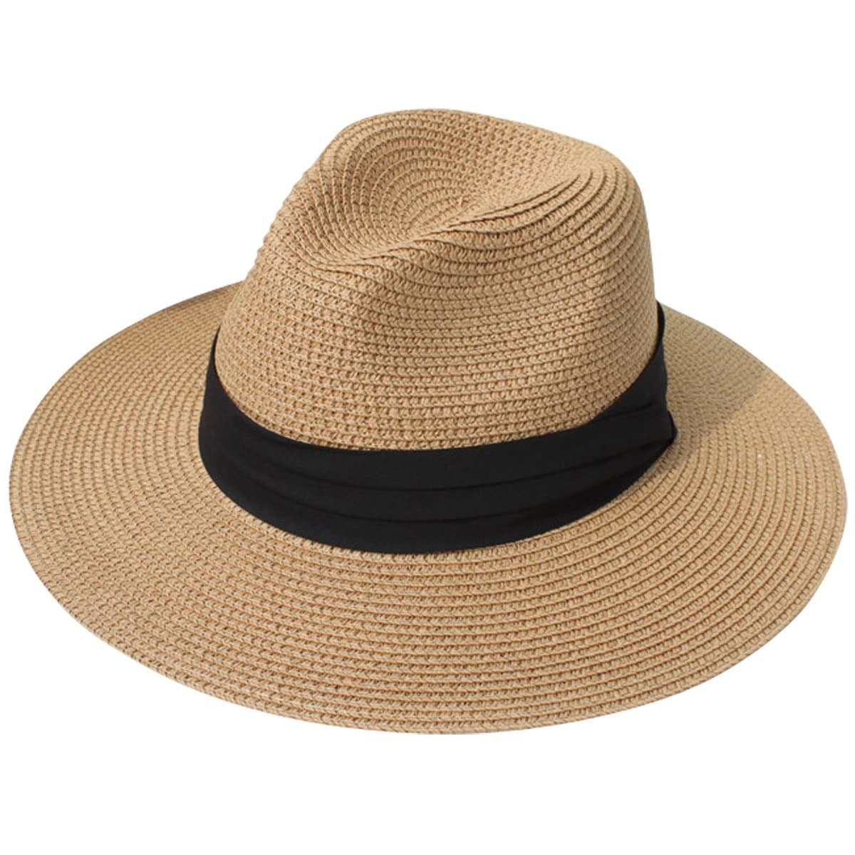 Women Wide Brim Straw Panama Roll up Hat Fedora Beach Sun Hat UPF50+