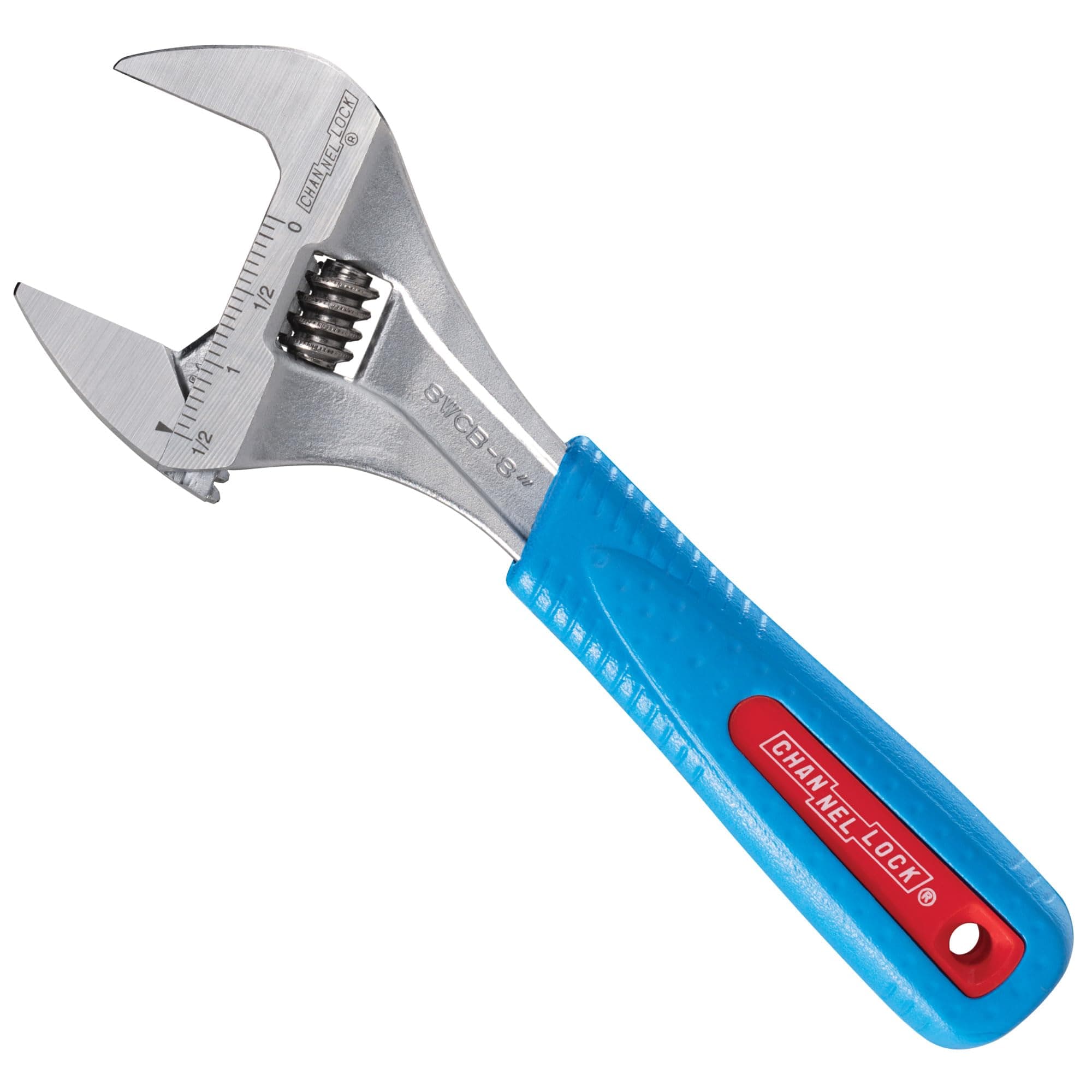 Channellock 8WCB 8-Inch WideAzz Adjustable Wrench|1.5-Inch Wide Jaw Opening|Precise Jaw Design Grips Tight-Even in Tight Spaces|Measurement Scales Engraved on The Tool|Code Blue Comfort Grip