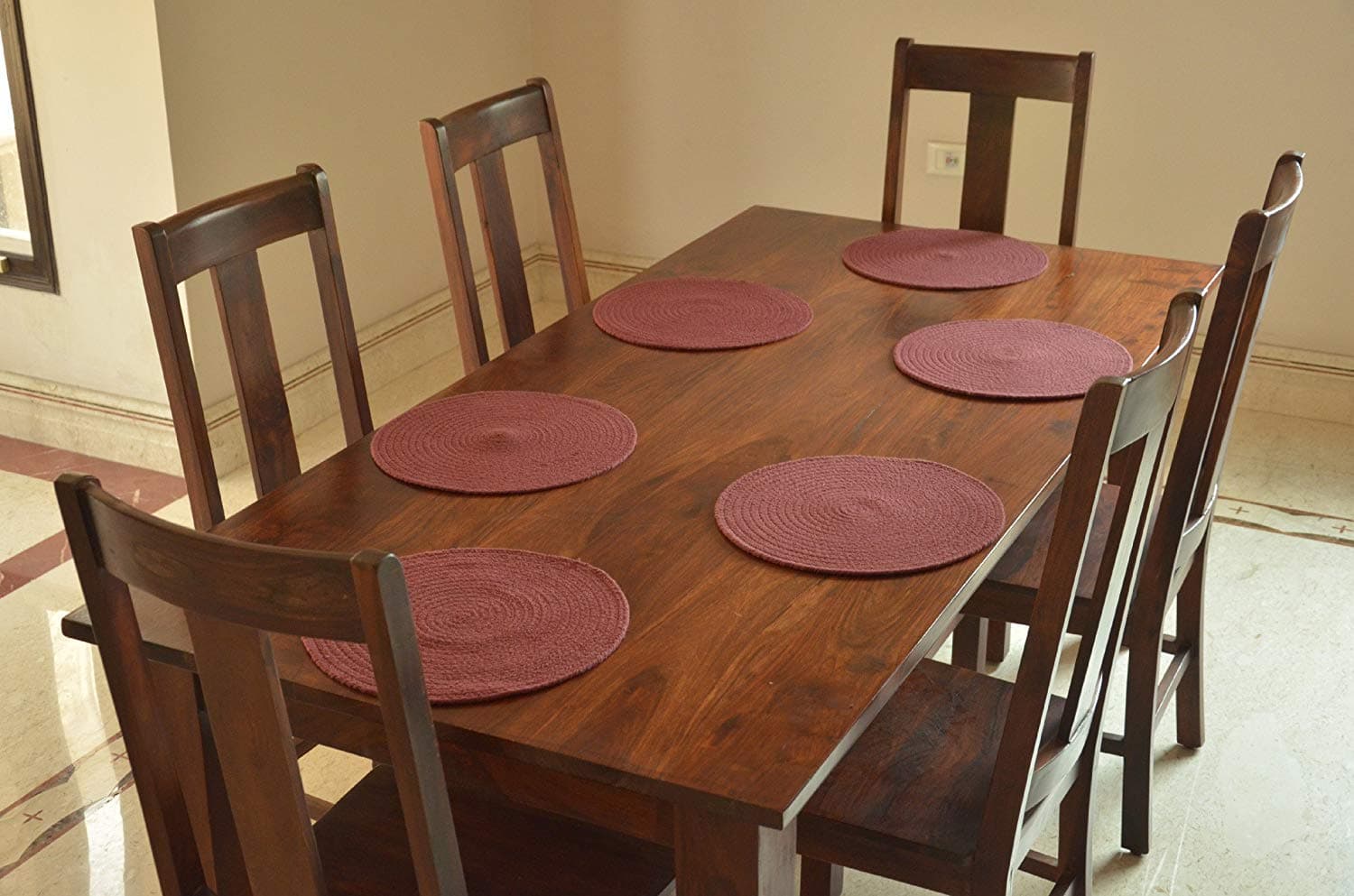 Kridhay Natura Life Cotton Round Dining Table Placemats (13-inch) (Maroon, 6)
