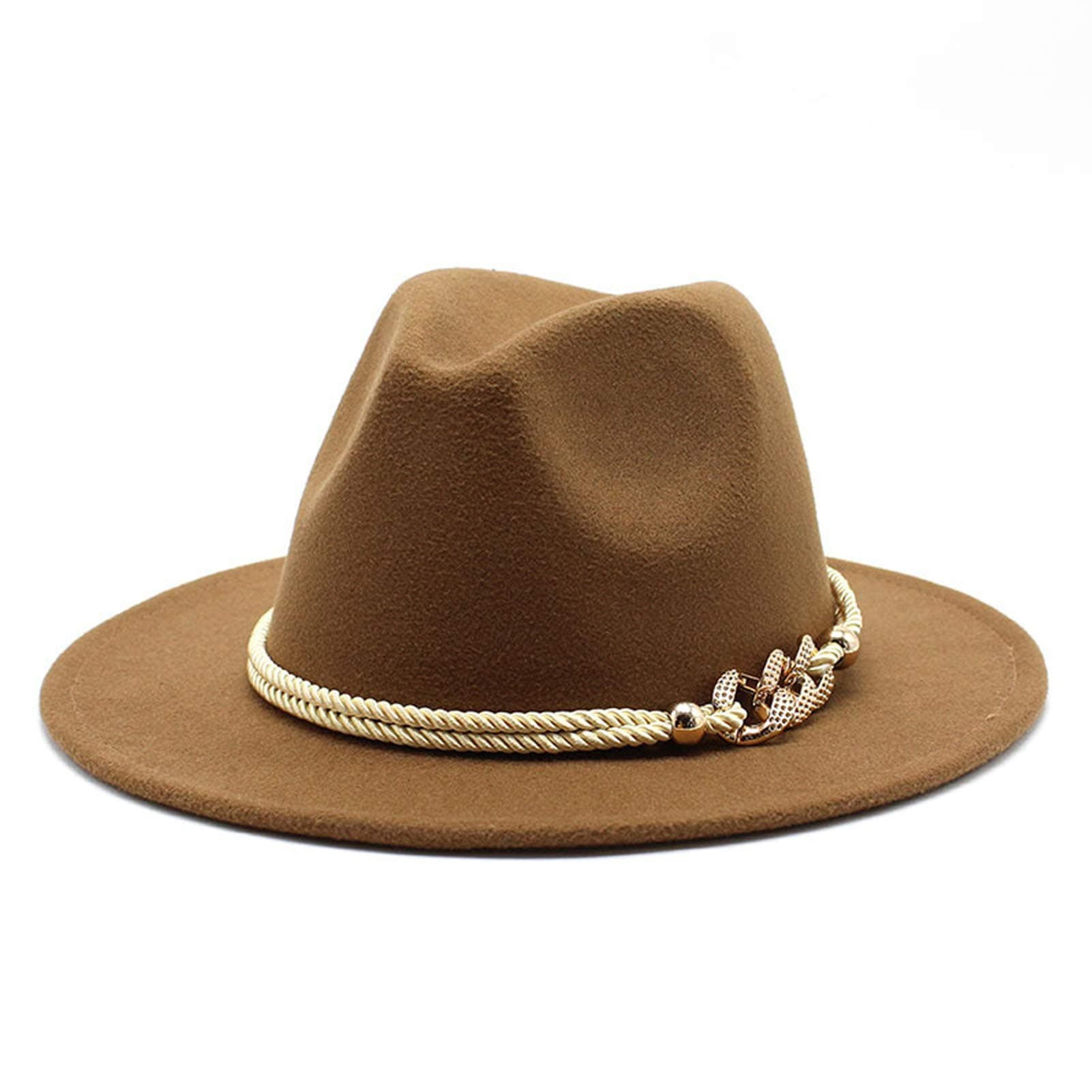 GossifanLady Fashion Wide Brim Felt Fedora Panama Hat with Ring Belt
