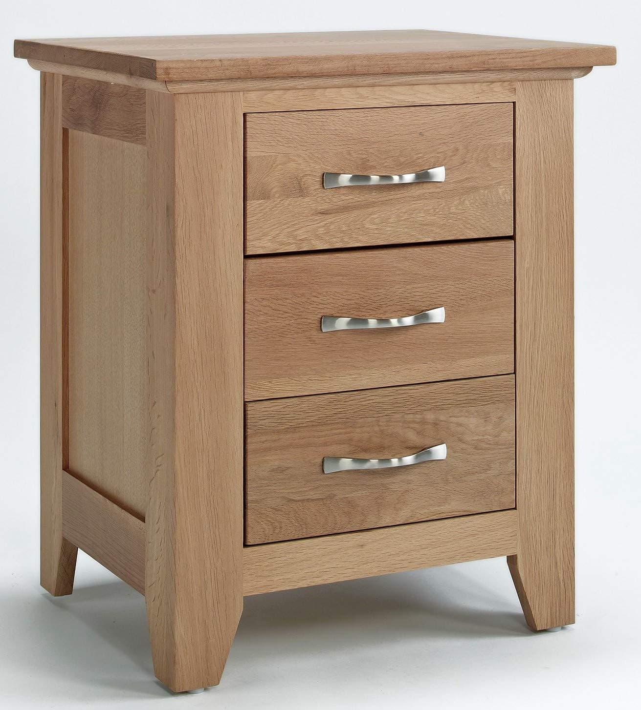 Hallowood Furniture Camberley Oak Bedside Table with 3 Drawers in Light Oak Finish, Telephone Table, Solid Wooden Side Tables for Living Room, Hallway and Bedroom, Wooden Night Stand