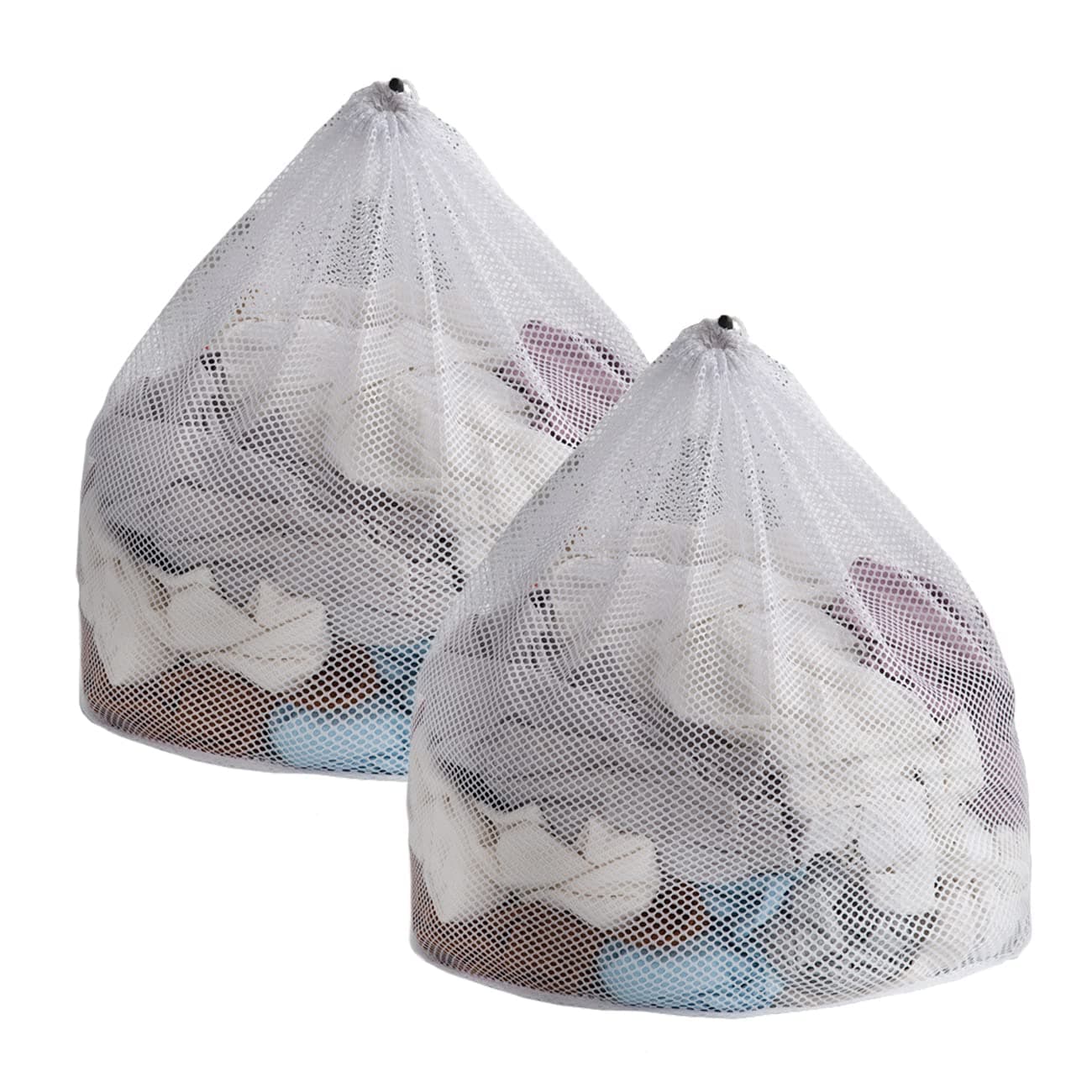 Laundry Bags Mesh Large Washing Bags for Delicates 2 Pack, 60 * 80 cm with Drawstring, Coarse Net Wash Bag for Washing Machine White