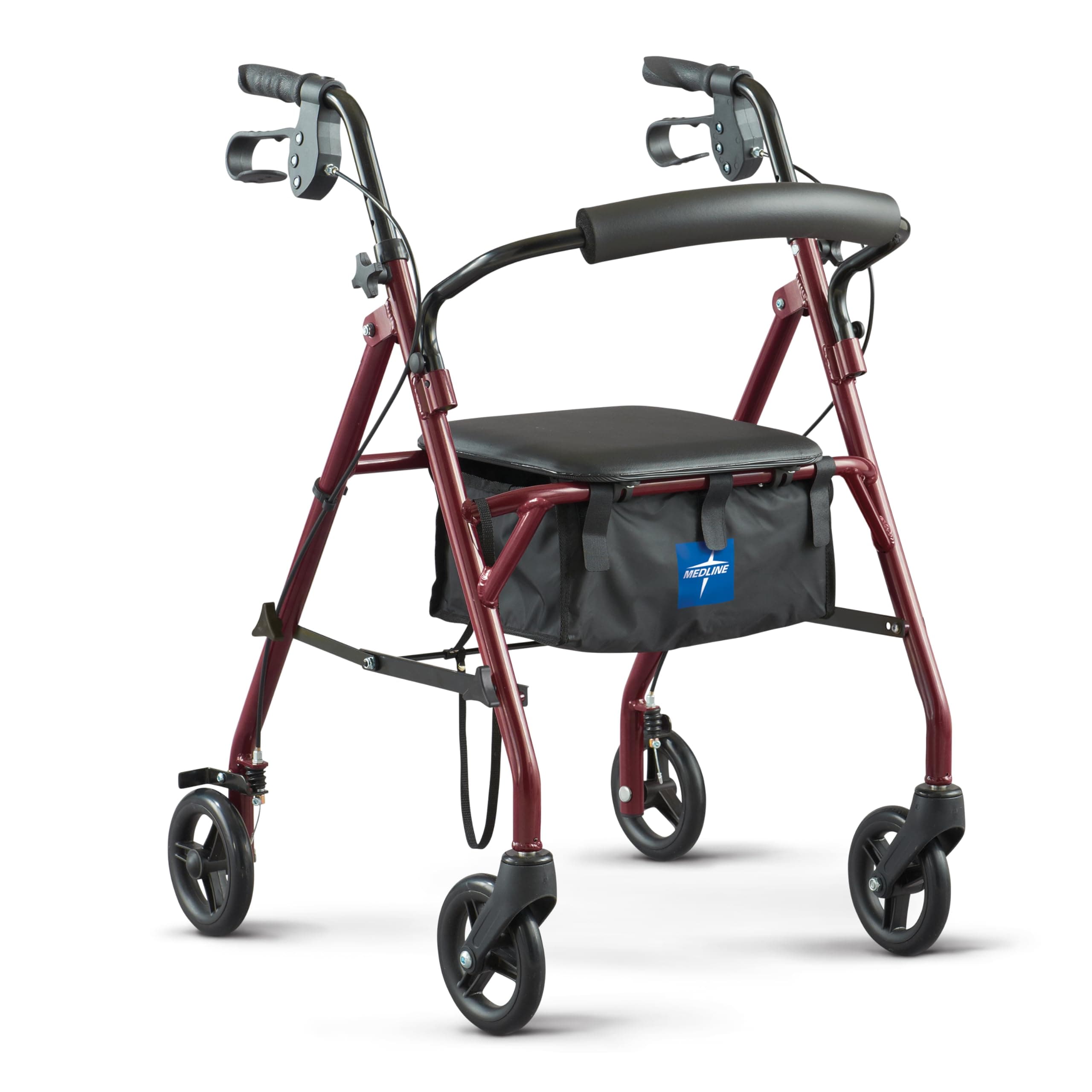 Healthcare Direct 100RA Steel Rollator Walker with 350 lb. Weight Capacity, Burgundy