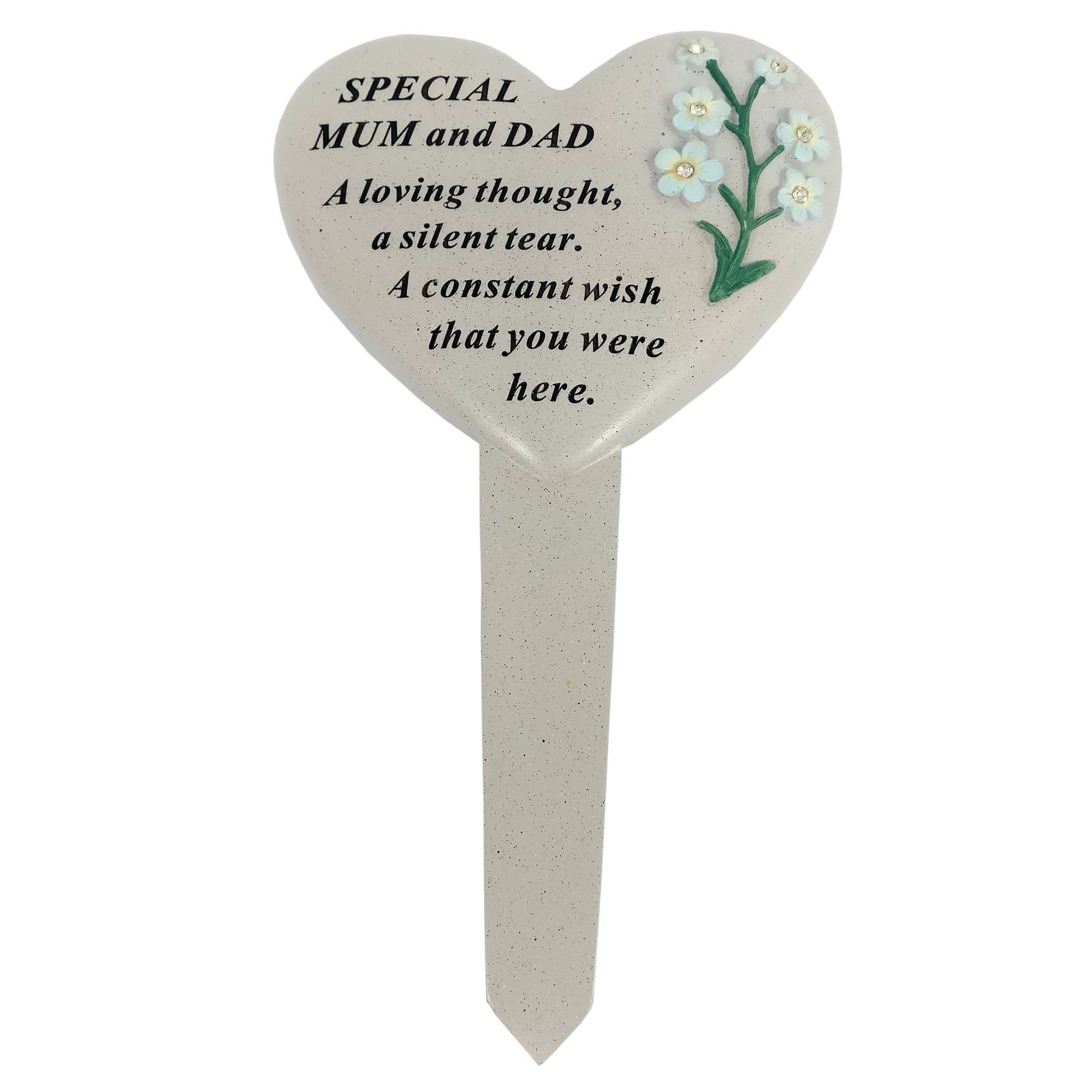 David Fischhoff Mum and Dad Forget Me Not Stake, Poly Resin, Cream, 13.5 x 1 x 23 cm