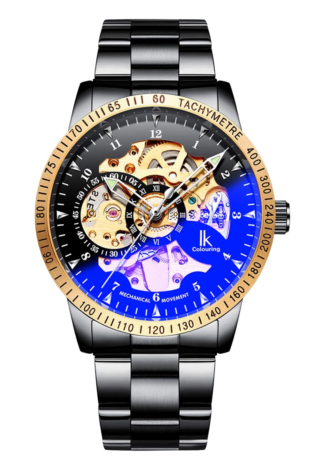 BesTn Wristwatches for Men self-Winding Allochroic Luminous Hands Skeleton Mechanical Black Watch