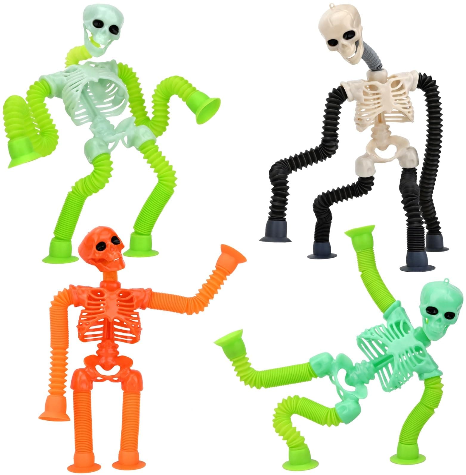Halloween Pop Tubes Skeleton Fidget Toys for Kids, Telescopic Suction Cup Baby Toddlers Age 3-9 Fine Motor Skills, Gifts for 3 4 5 6 7 8 9 Year Old Boys Girls, 4 Pack