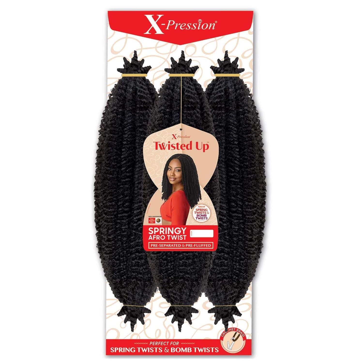 Crochet Braids X-Pression Twisted Up 3X Springy Afro Twist 16" (3-Pack, 2)