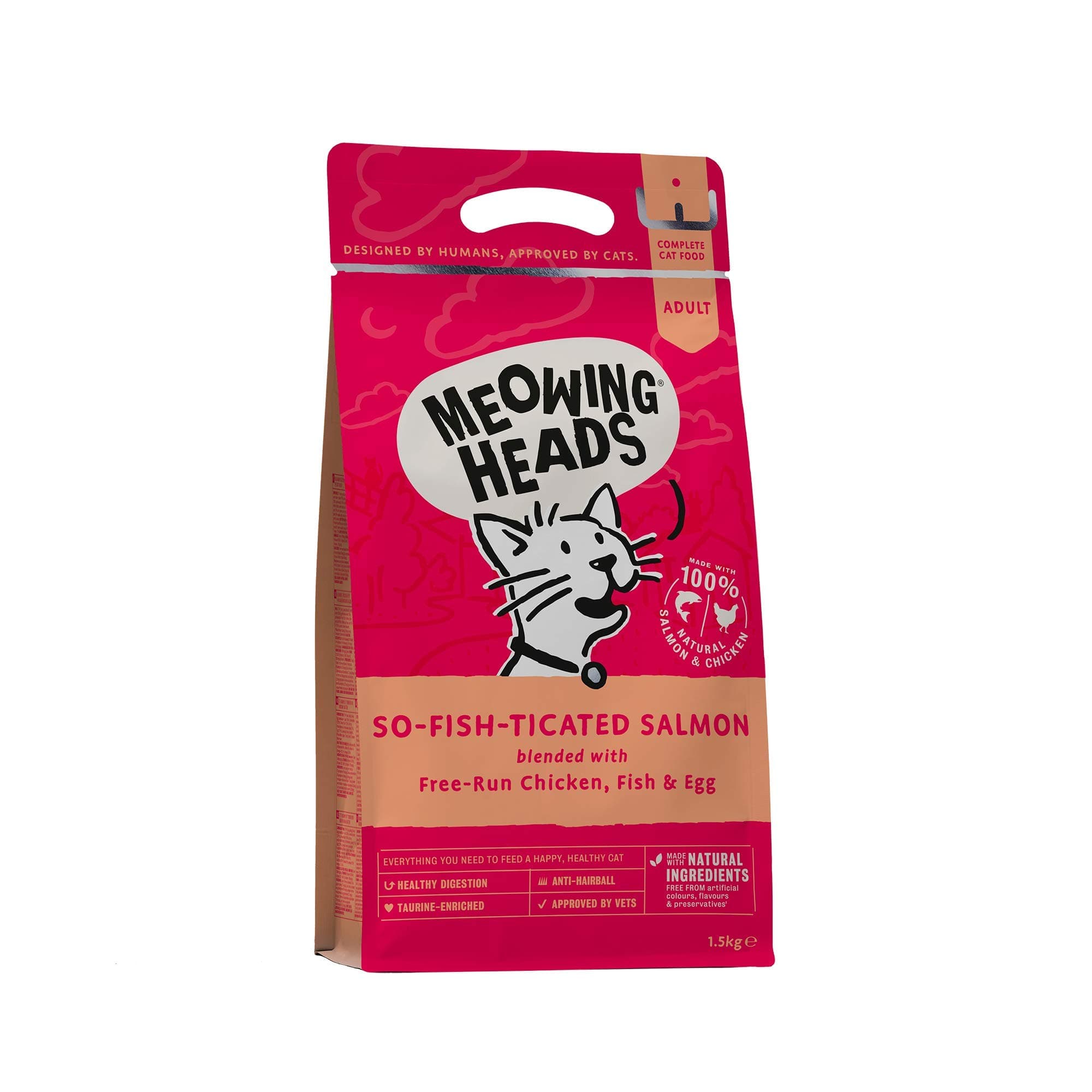 Meowing HeadsDry Cat Food - So-Fish-Ticated Salmon - 100% Natural Salmon and Chicken with No Artificial Flavours, Good for Healthy Digestion, 1.5 kg