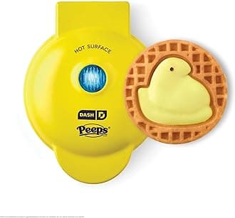& PEEPS® Mini Waffle Maker- Mini Machine for Creative Homemade Treats - Nonstick Iron with Unique Print Design - Stylish Waffle Machine - Yellow Chick