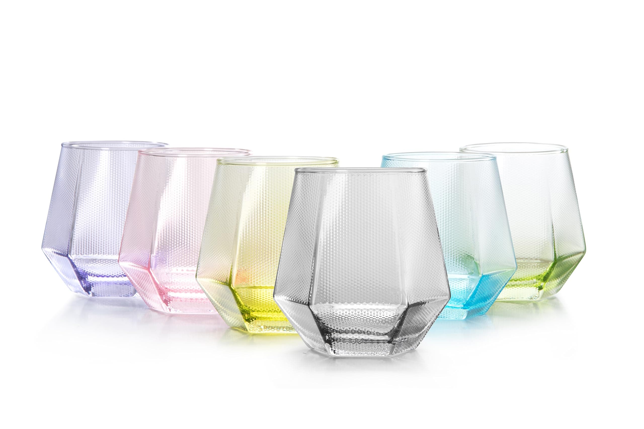 simpa Diamond Shape Multicoloured Drinking Glasses 290ml Set of 6