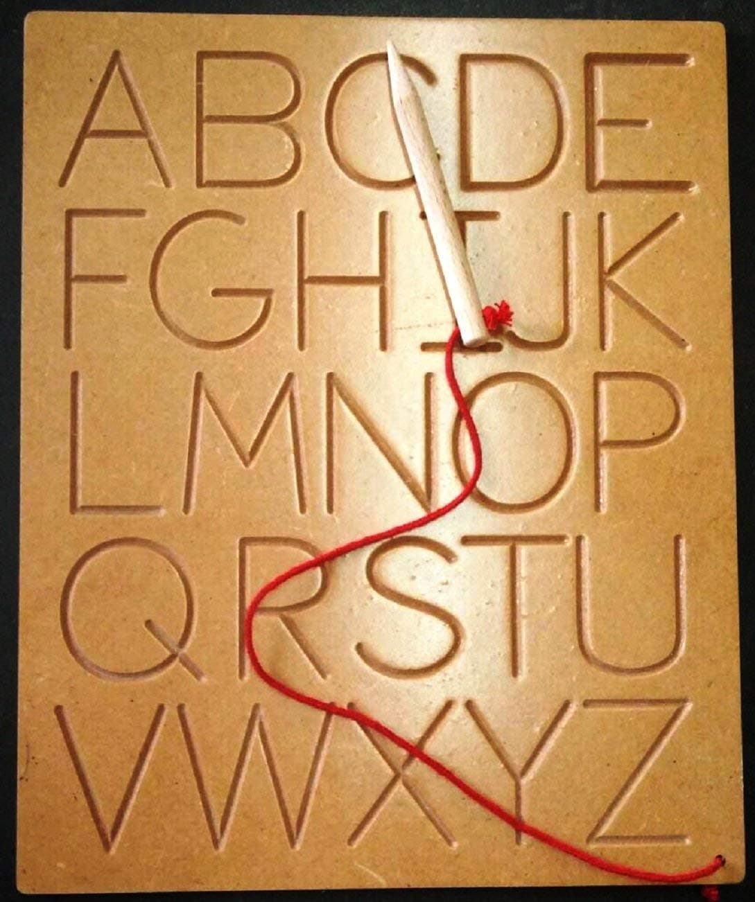 primo impex english abc wooden tracing board with dummy pencil-Brown