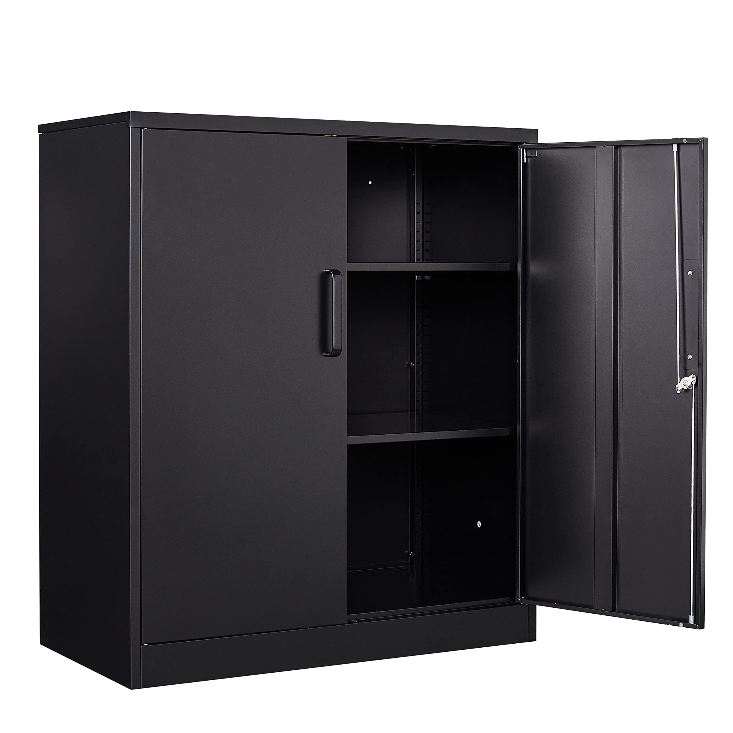 Yizosh Metal Garage Storage Cabinet with 2 Doors and 2 Adjustable Shelves - 35.5" Steel Lockable File Counter Cabinet for Home Office,Garage,Gym,School（Black）