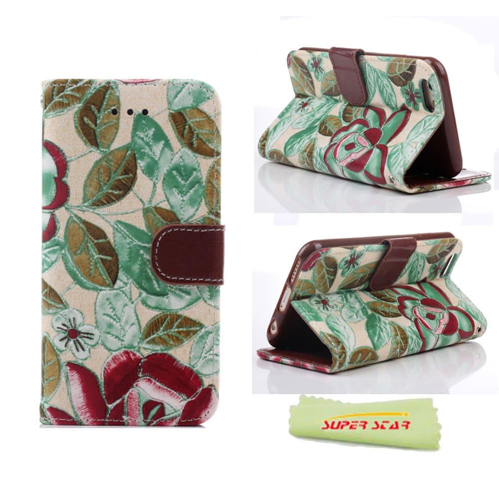 Superstar0153; Cotton Prints Series 4.7 inch iPhone 6 Case - PU Leather Full Body Case Filp Wallet Credit Card Case Cover With Stand and With Magnetic flap closure Cover for iPhone 6 with 4.7 inch Screen,with Card Slots + Cloth (Green)