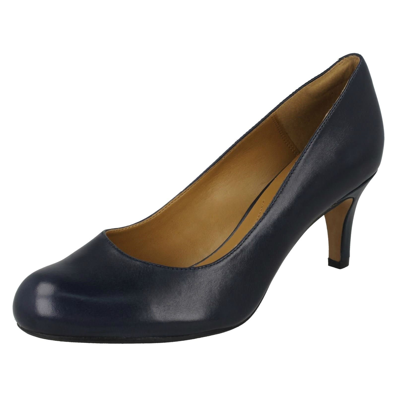 ClarksWomens Smart Clarks Arista Abe Leather Shoes In Navy Wide Fit Size 3