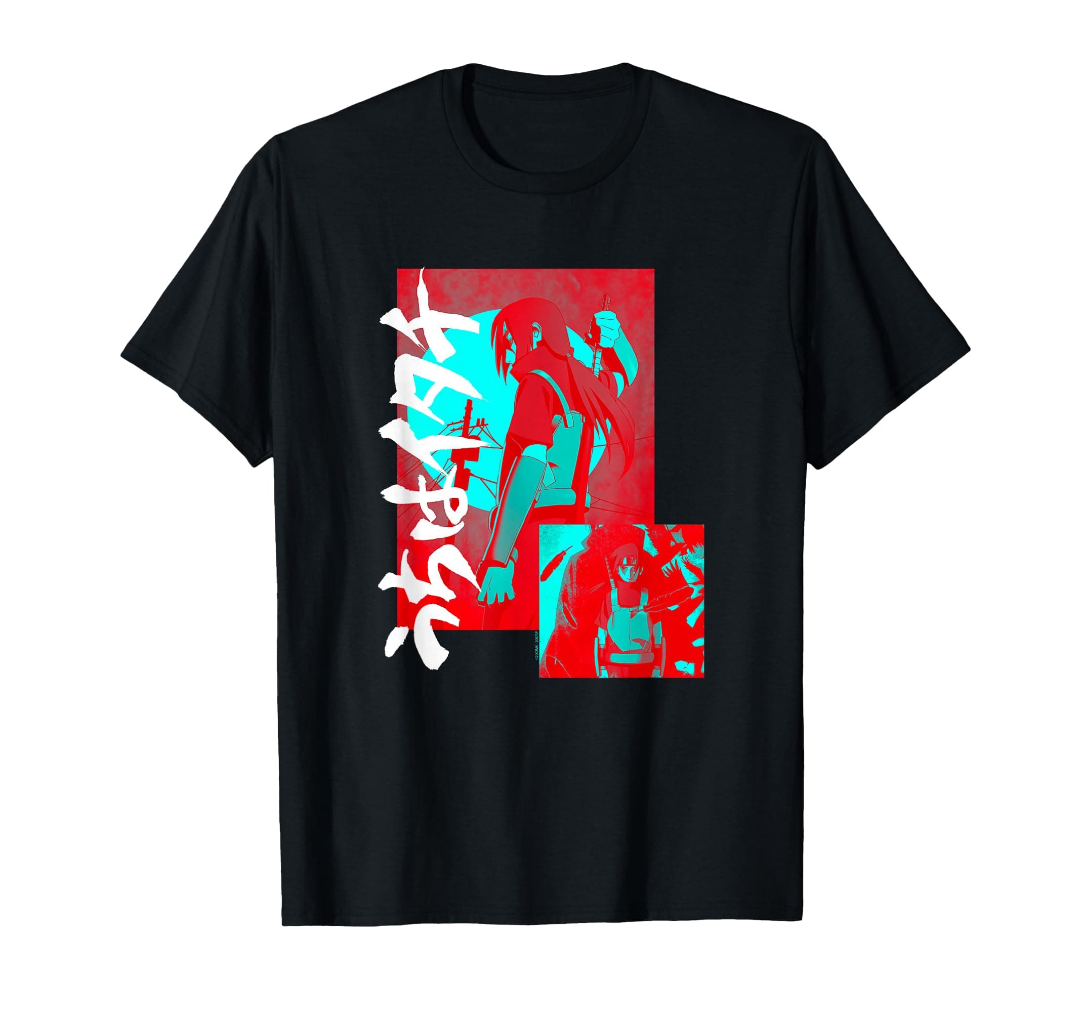 Shippuden Itachi Blue and Red Kanji Collage Anime T-Shirt