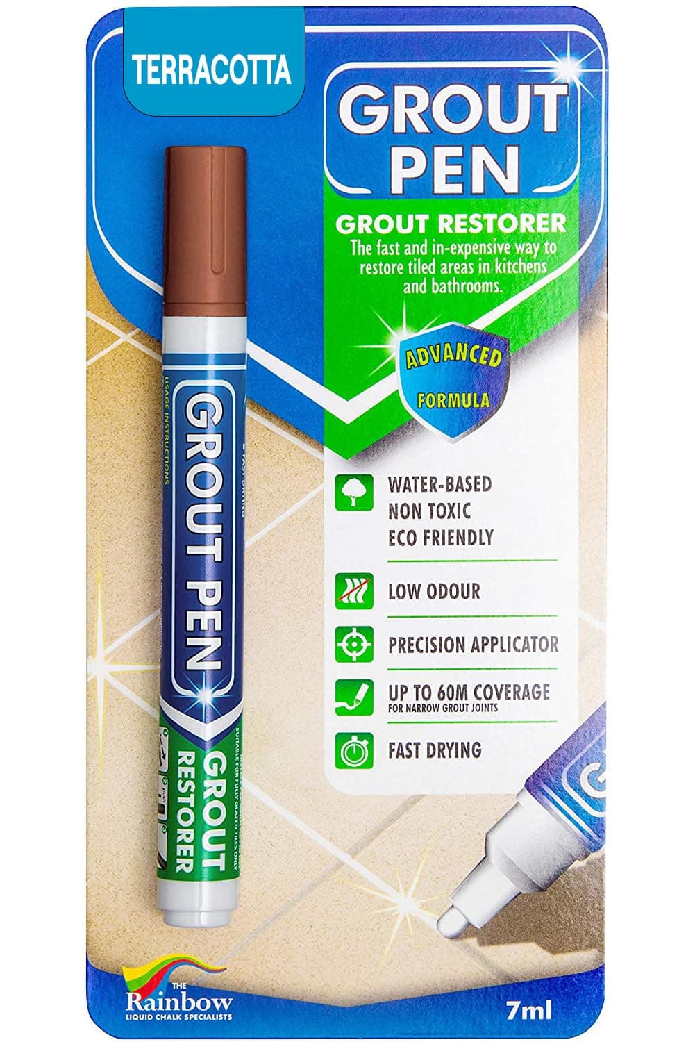 Grout Pen - Designed for restoring tile grout in bathrooms & kitchens (Terracotta)