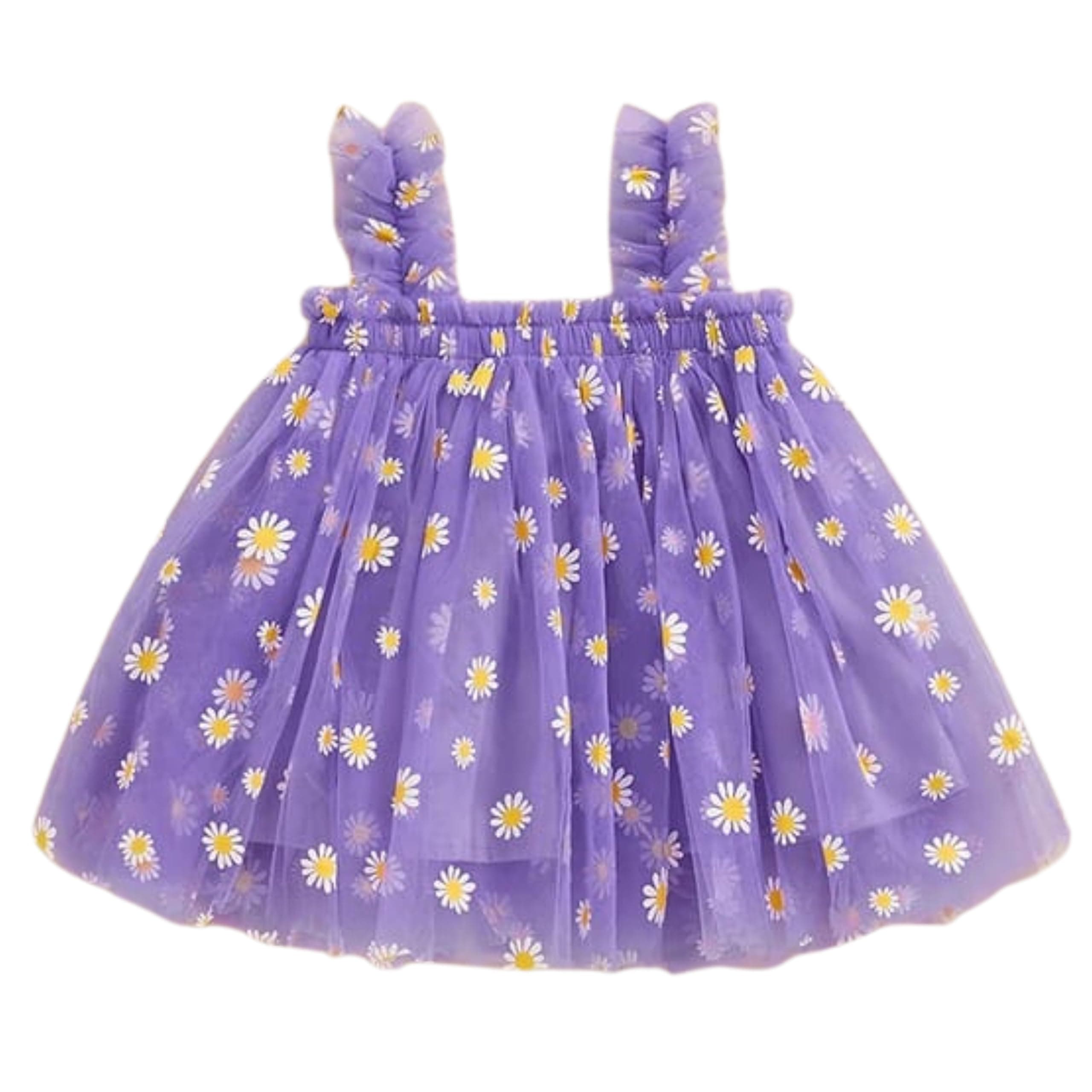 - Baby Girls Knee-Length Dress | Frock Cami Strap Flared Printed Net Sleeveless Gown