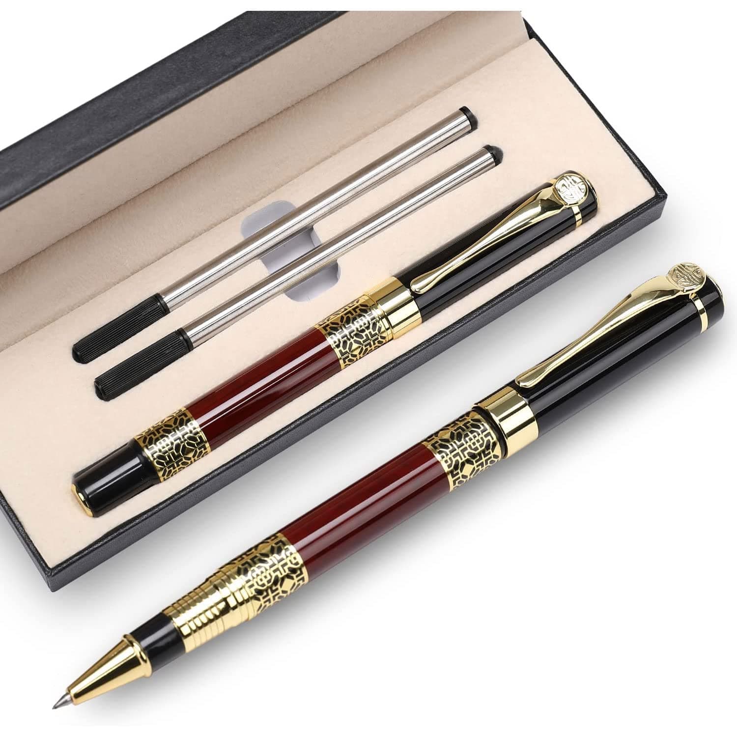 Expert Ballpoint Pen Kermesinus with Chrome Trim Luxury, Ballpoint Line 0.5mm Tip Come with 2 Pieces Black Ink Refill, Nice BallPens Classy Gift Box for Student, Executive, Office (Kermesinus)