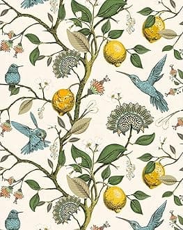 Blue Bird Self Adhesive Wallpaper Fresh Lemon Tree Peel and Stick Wallpaper Removable Waterproof Prepasted Wallpaper Wall Mural 17.7in x 9.8ft