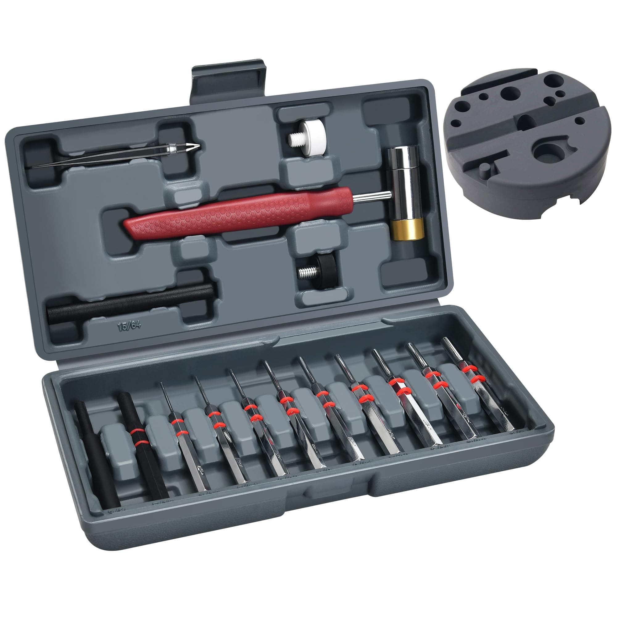 Punch Set, Steel Roll Pin Punch Set, Punch Tool, Pin Punches with 4 Interchangeable Face Hammer, Made of High-Quality Material, Mechanical Repair Tool with Bench Block and Storage Case