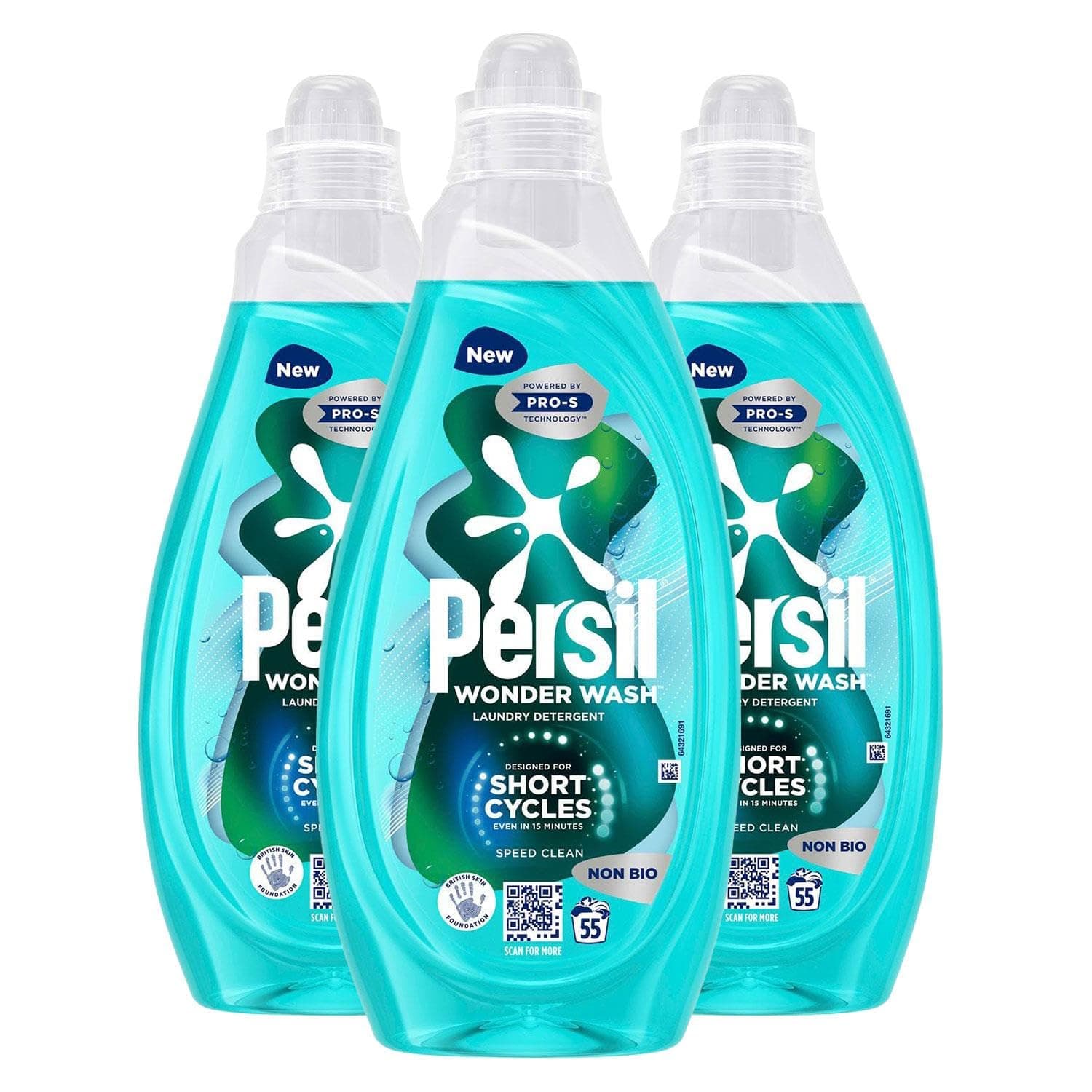 Persil Wonder Wash Liquid Detergent Stain Removal Designed for Shortest Cycles Even in 15 Minutes Fast Acting Formula with PRO-S Technology 55 Washes 1.485 Litre (Pack of 3, Speed Clean)