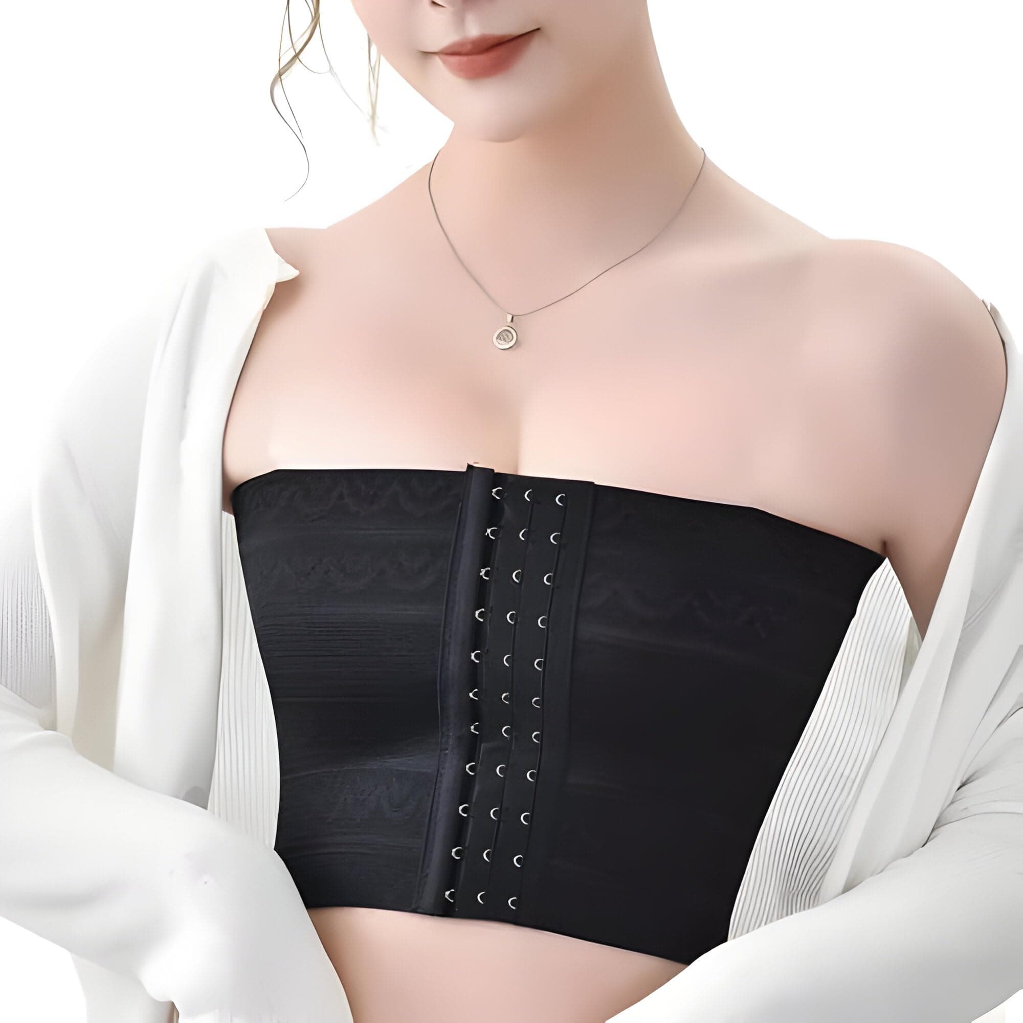 Fashion Elastic Breast-Chest Compression Wrap Belt for Women with Front Hook Breast Band to Provide Stability, A Perfect Vest Breast Binder Corsets for Total Comfort & Support Shapewear(Black)