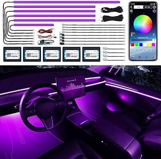LIGHEID Acrylic Interior Car LED Strip Light with Wireless APP, RGB 18 in 1 with 175 inches 600 LEDs Fiber Optic Car Ambient Lighting Kits, 16 Million Colors Sound Active Function Car Neon Lights