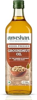Wood Cold Pressed Groundnut (Peanuts) Oil 1 Litre | PET Bottle | Kolhu/Kacchi Ghani/Chekku | Naturally Cholesterol Free | A1 Grade Groundnuts | Rich Aroma & Flavour