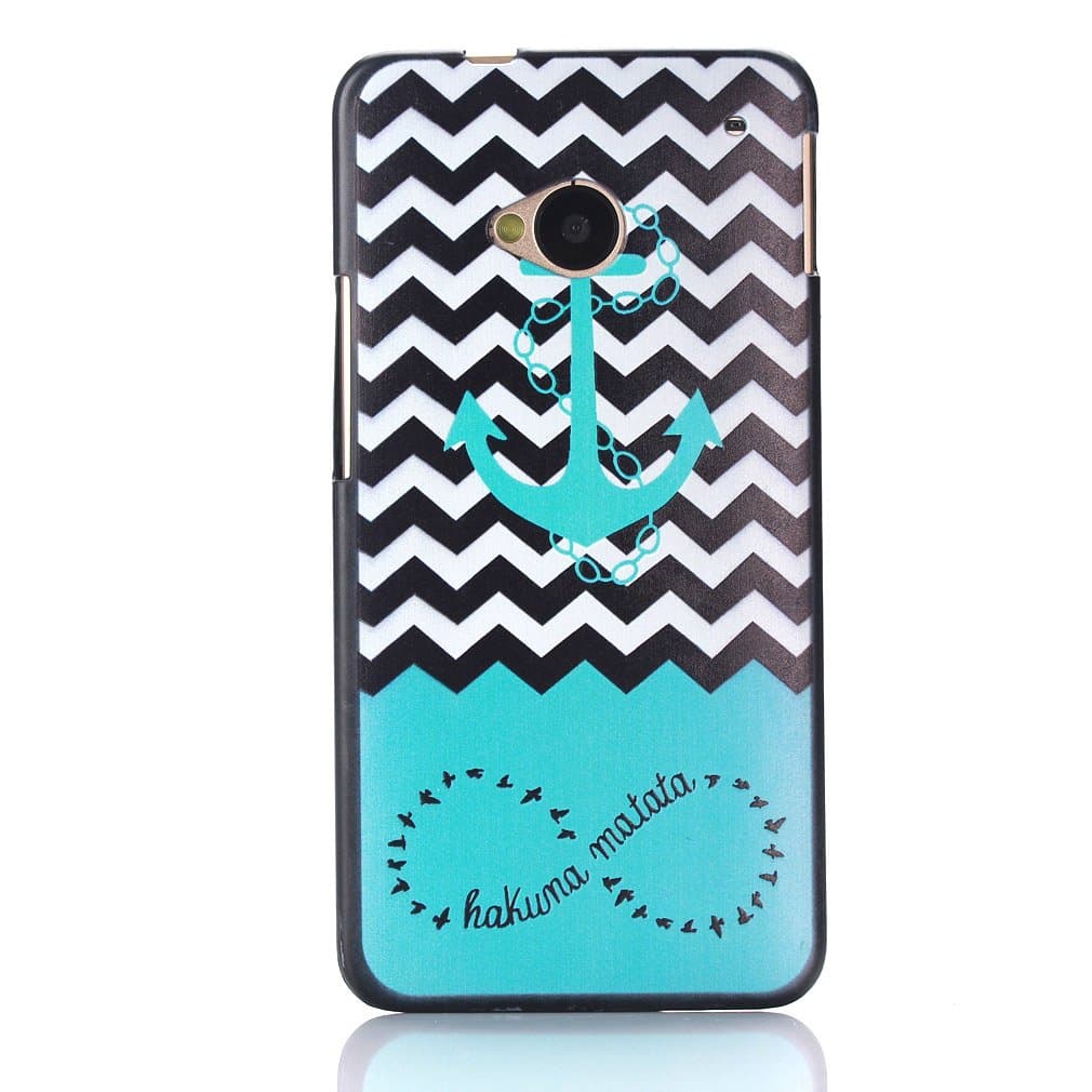 For HTC ONE M7 , ivencase Waves and Anchor Style Pattern Hard Rear Protective Case Cover for HTC ONE M7 + One "ivencase " Anti-dust Plug Stopper