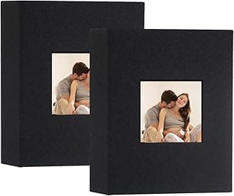 Artmag Mini Photo Album 4x6 50 Pockets 2 Pack, Linen Cover with Front Window Album Each Holds 52 Vertical Photos for Family Wedding Baby Children (Black)