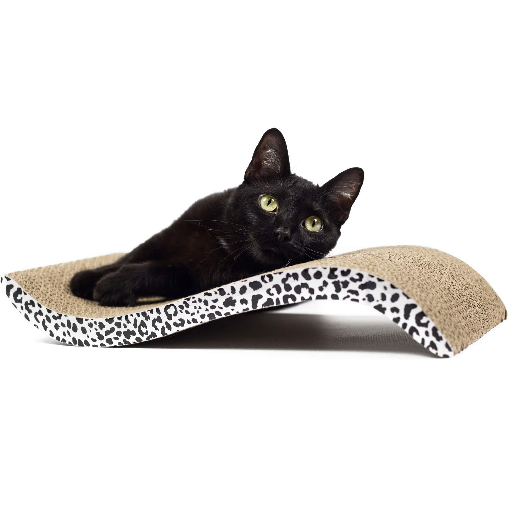 nukka Cat Scratcher Cardboard - 2 in 1 Wave Curved Cat Scratch Pad, Scratching Lounge Pad with Cardboard Scratch Pad Surface and Catnip Teaser Training Toy