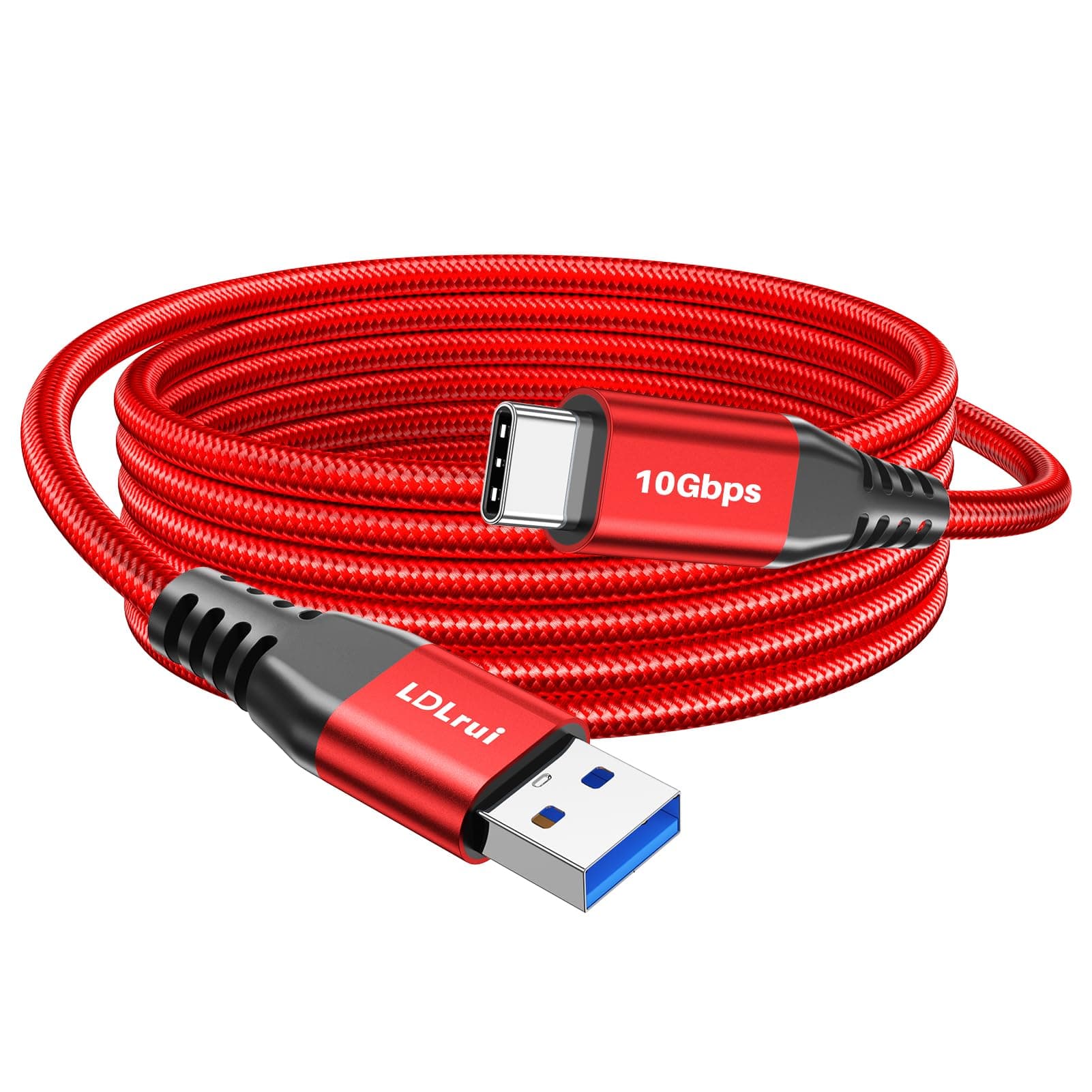 3M Red USB C Cable 10Gbps Data Transfer, Extra Long USB 3.2 Gen 2 to USB C Sync Lead 3.1A Type C Charger Cord Fast Charging for iPhone 16 Pro, Samsung Galaxy S23, PS5 Controller, Webcam