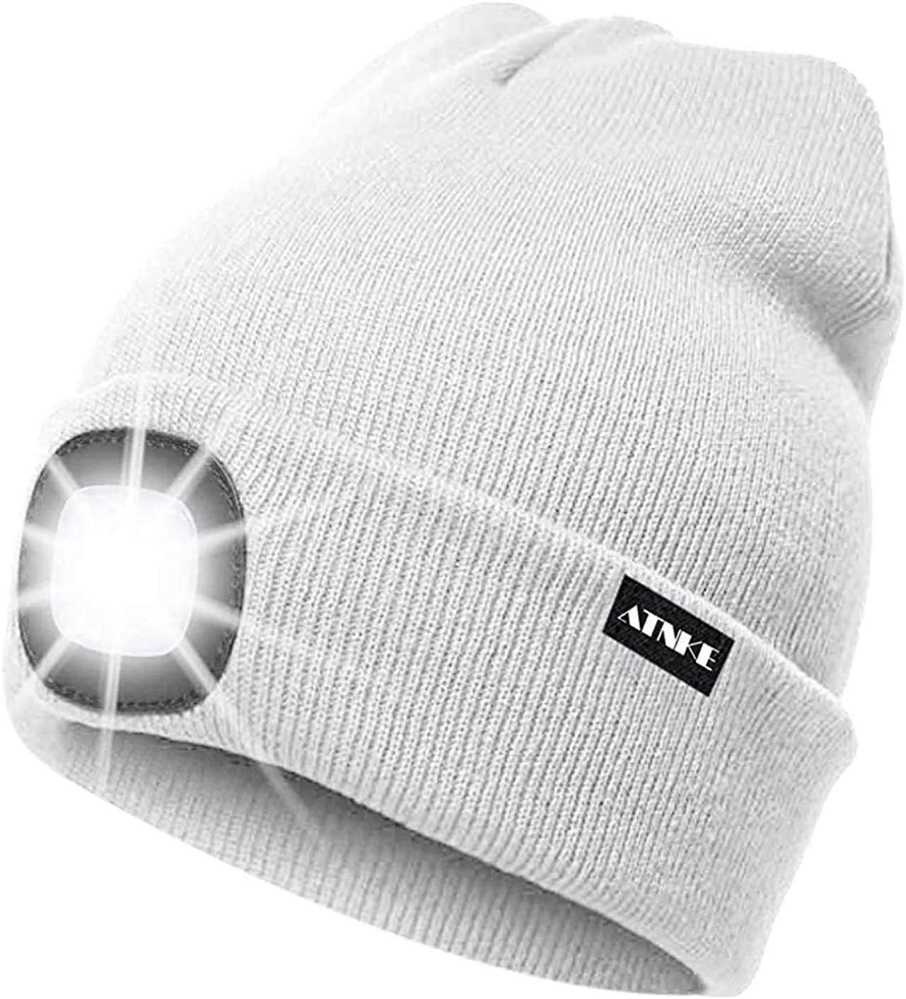 ATNKELED Lighted Beanie Cap,USB Rechargeable Running Hat Ultra Bright 4 LED Waterproof Light Winter Warm Gifts for Men and Women