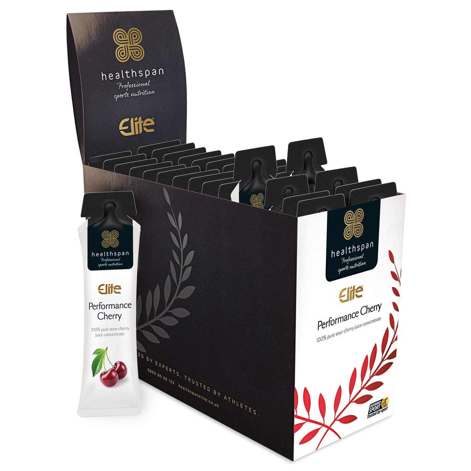 Healthspan Elite 100% Pure Sour Cherry Concentrate | All Blacks Official Partner | Refreshing Drink | Informed Sport Accredited | Vegan (30 Sachets)