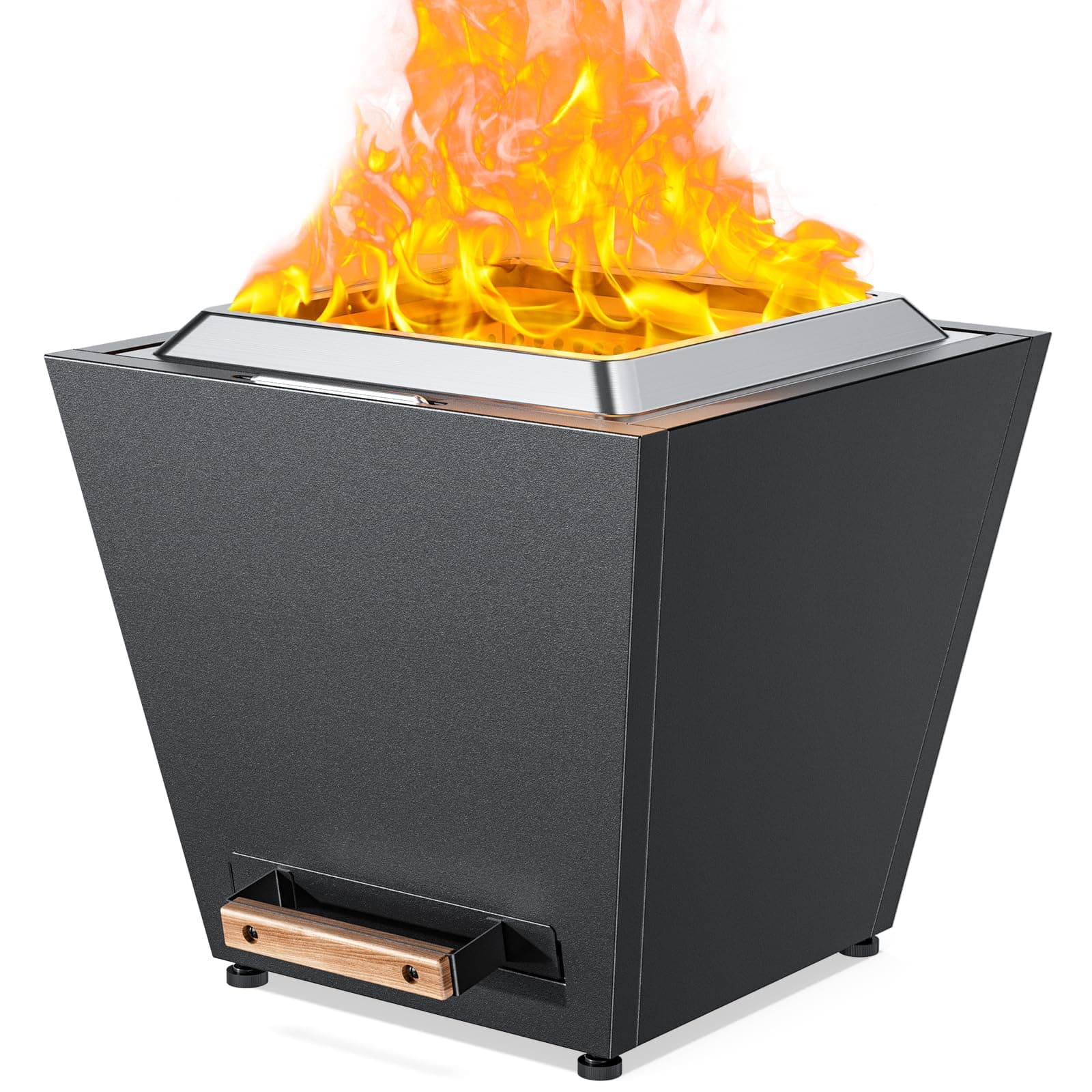 LEGACY HEATING Cyberpit One 20 inch Smokeless Fire Pit, w/Pull-Out Ash Pan, Portable Outdoor Firepits, Carry Handle for Backyard Patio Camping Bonfire, Stainless Steel, Black