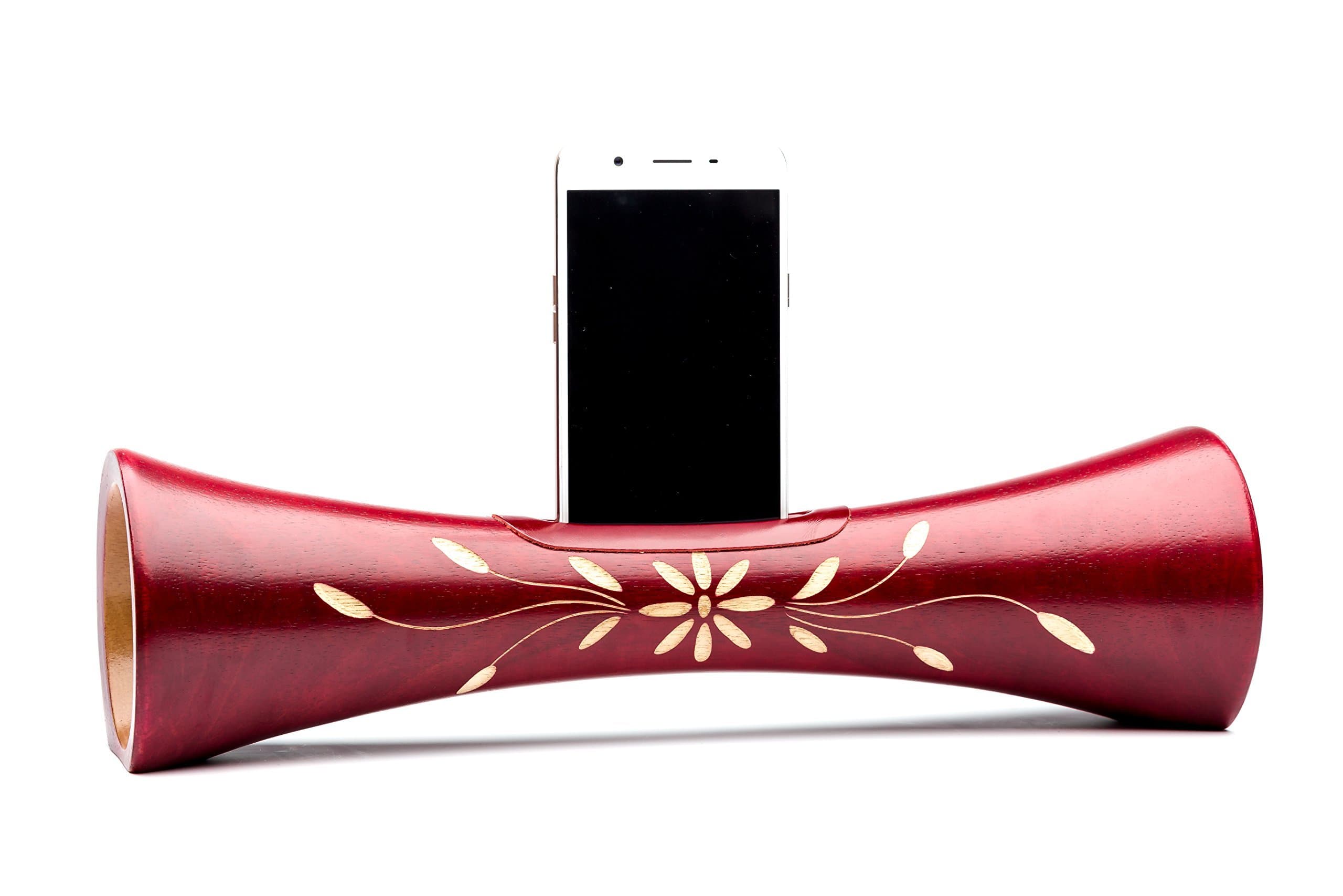 Dark Red FLOWER 14" Natural Speaker & Cell Phone Sound Amplifier