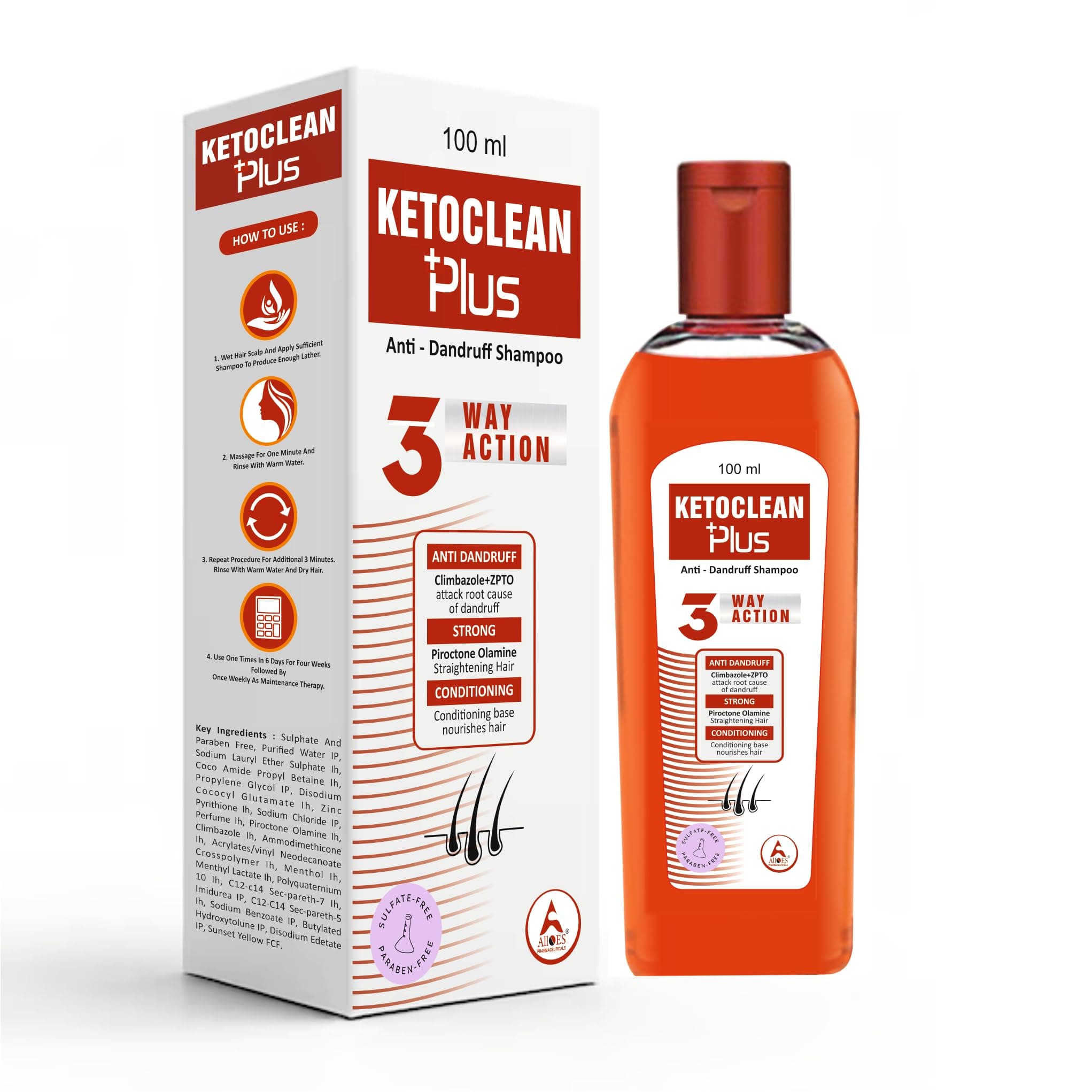 ALLOES PHARMACEUTICALS Anti-Dandruff Ketoclean Plus Shampoo | Encriched with Climbazole and Zinc Pyrithione (Zpto) | Deep Nourishment for Hair | Visible Results In 6 Weeks,100 Ml